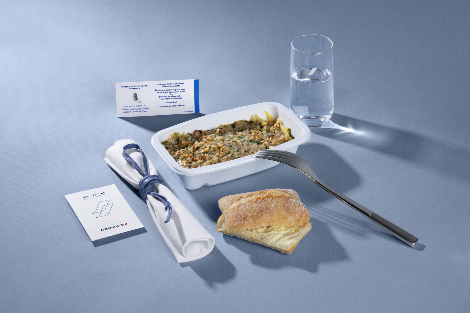 Air France menu designed by Frederic Simonin, a Michelin star chef