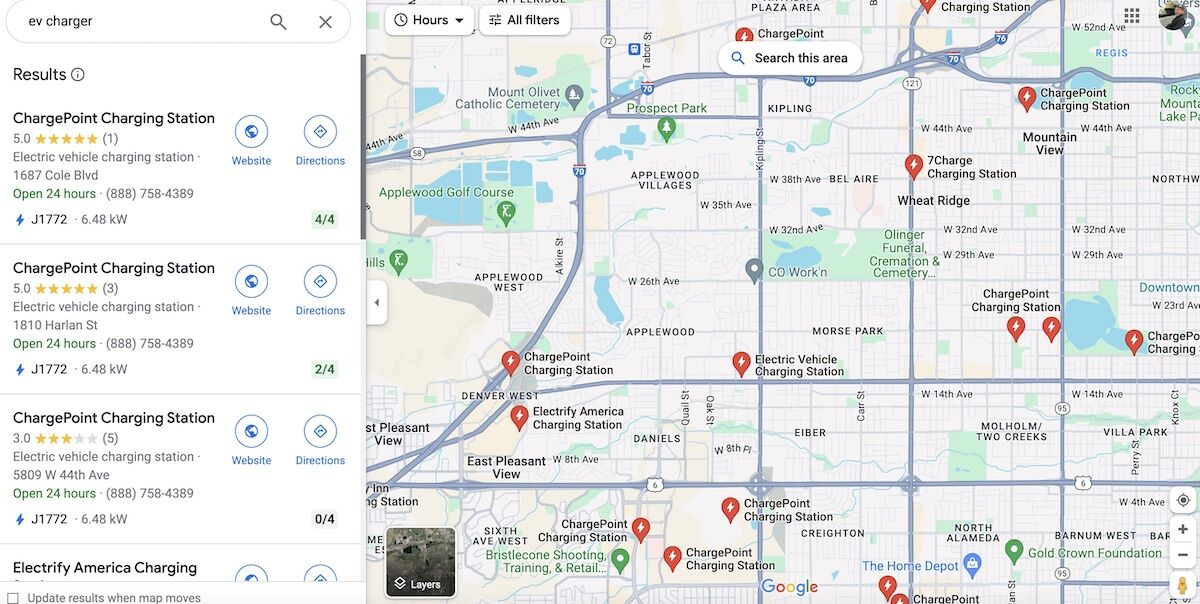 google maps ev locations