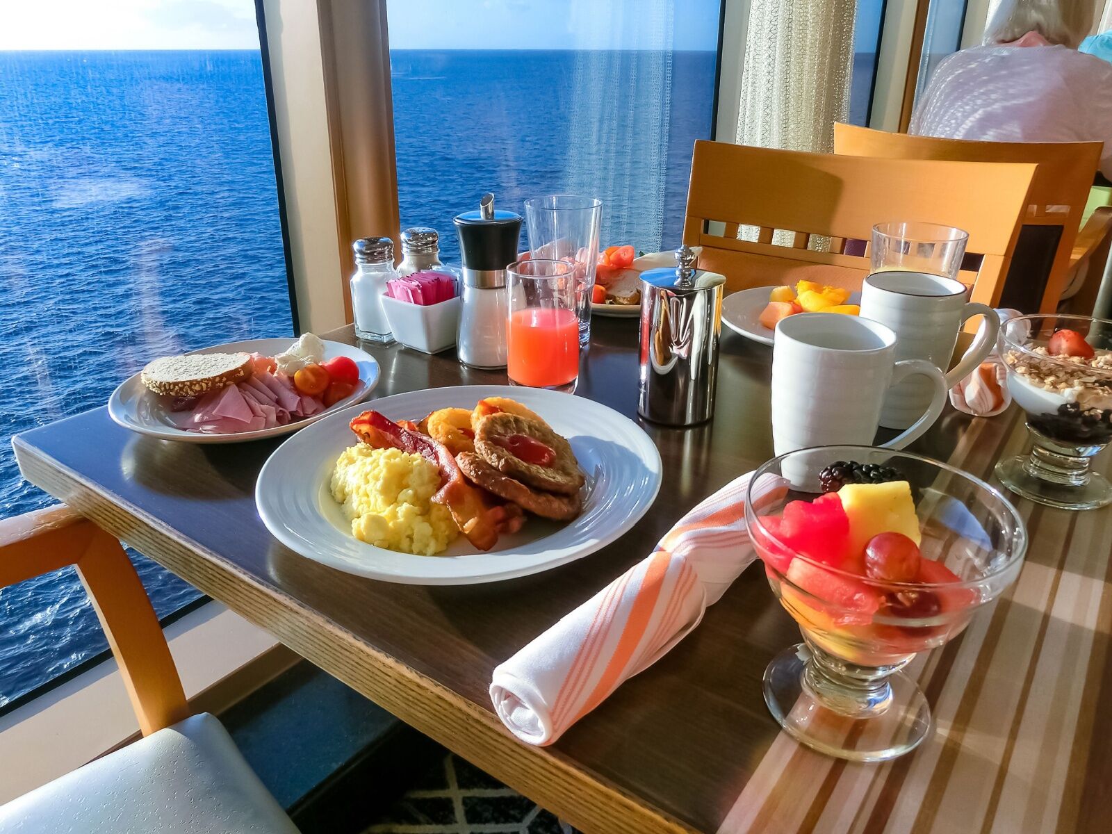 cruise ship buffet table at breakfast