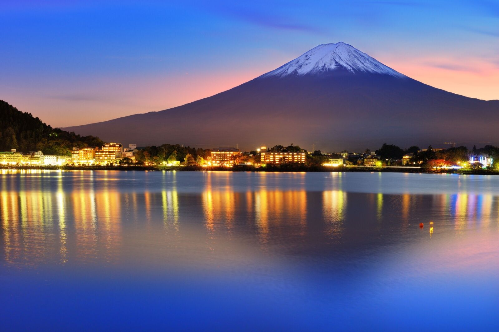 Mount Fuji at night - lake kawaguchi 