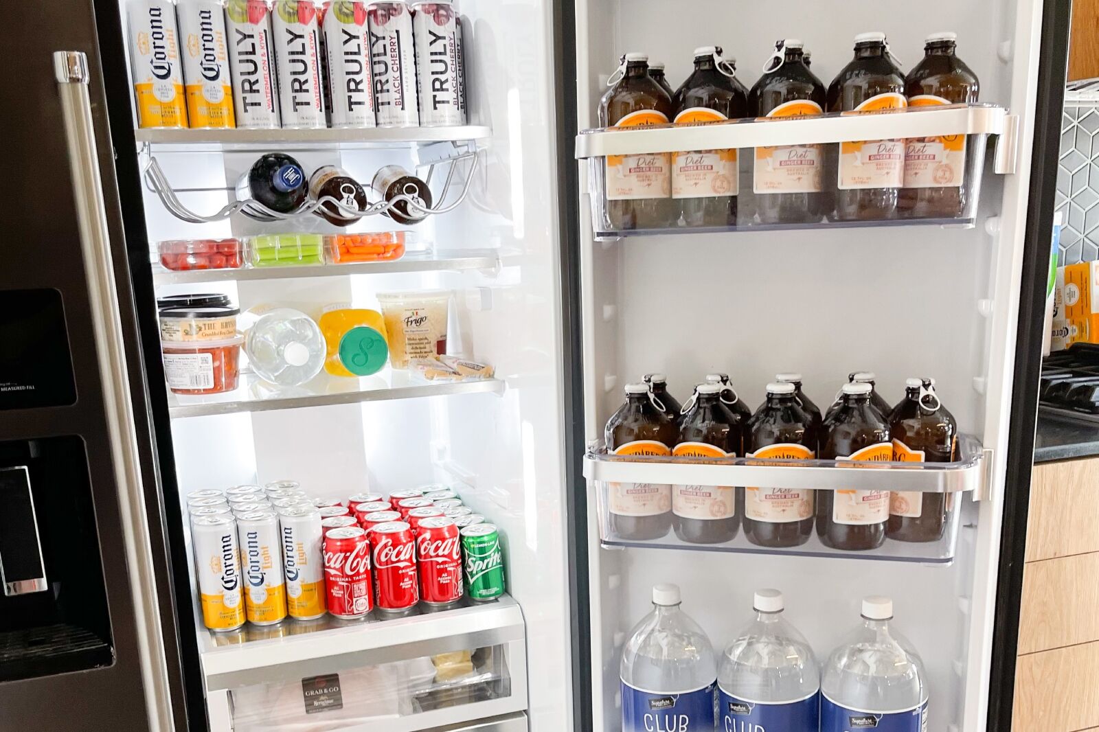 full fridge stocked with drinks