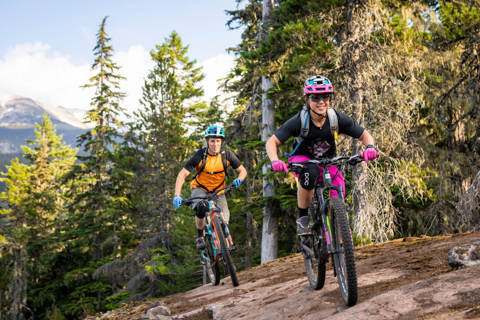 two riders at a mountain bike park in whistler