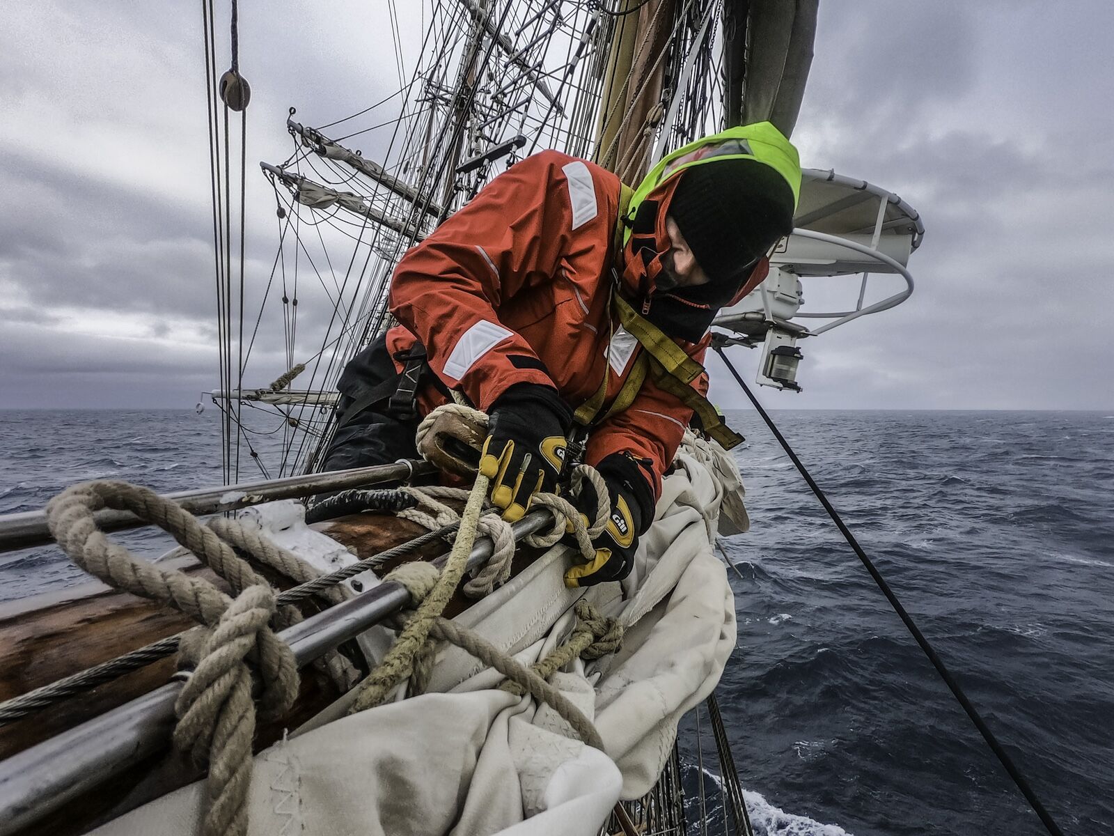 Crew on board Bark Europa in Antarctica