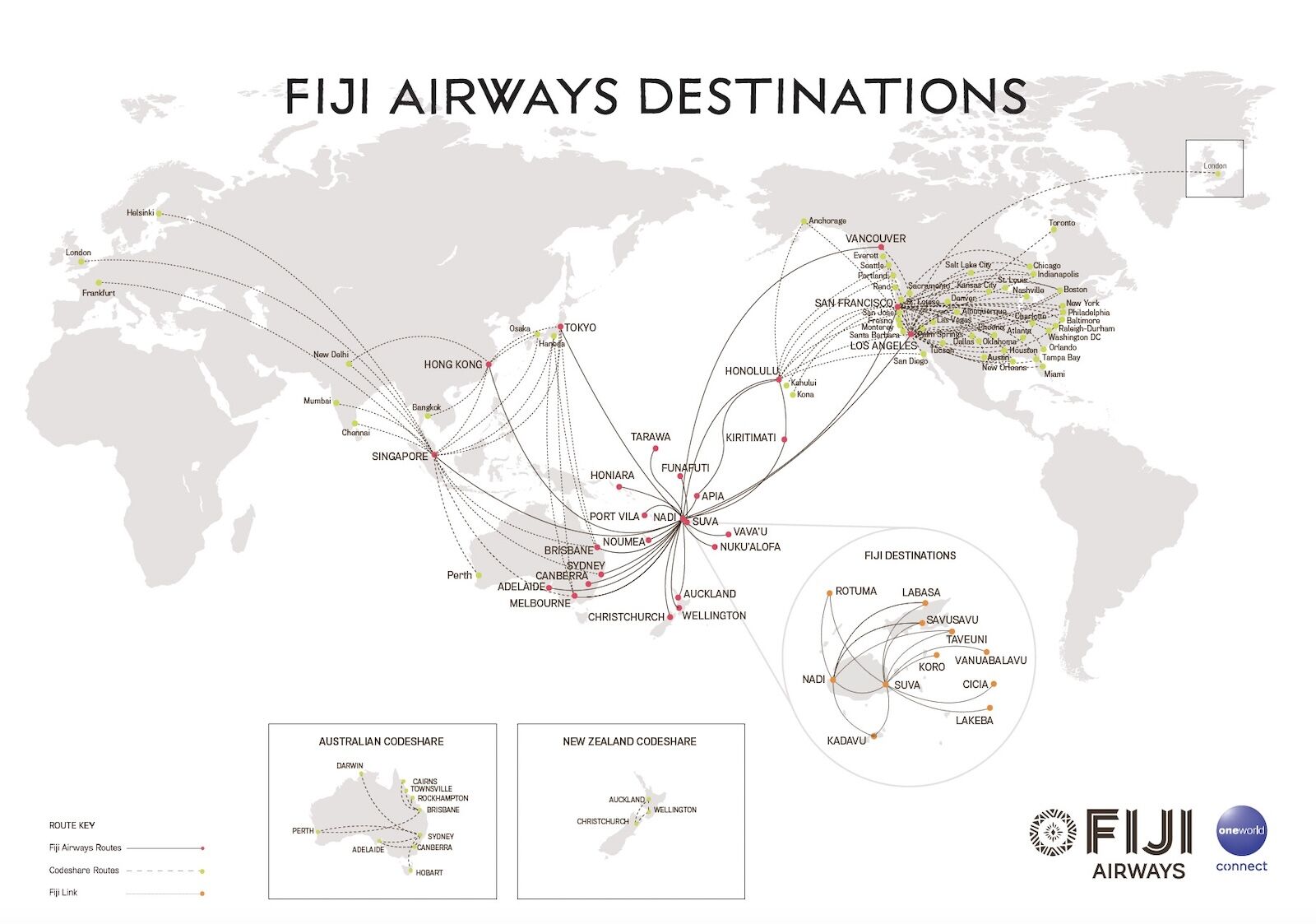 Map of all of Fiji Airways's routes
