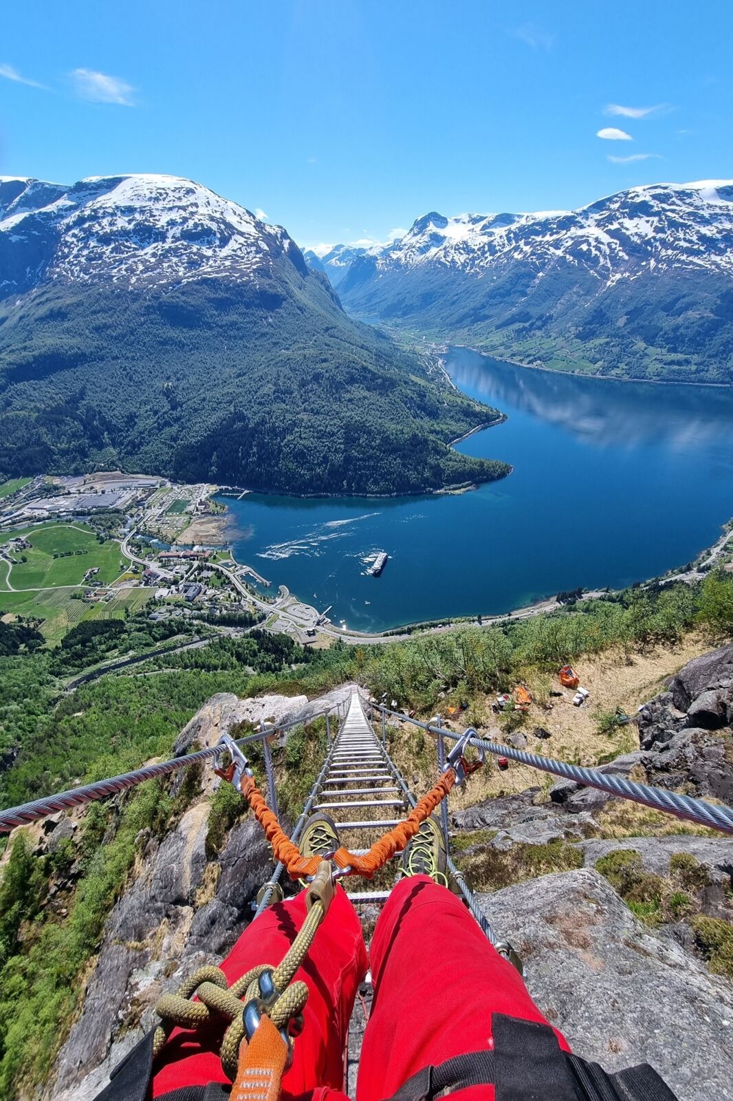 Persona at top of ladder at Loen Skylift in Norway