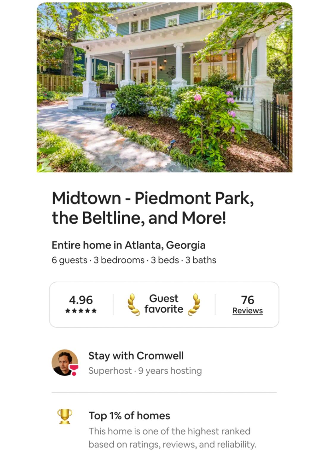 Listing on Airbnb showcasing new gold trophy airbnb listing icon