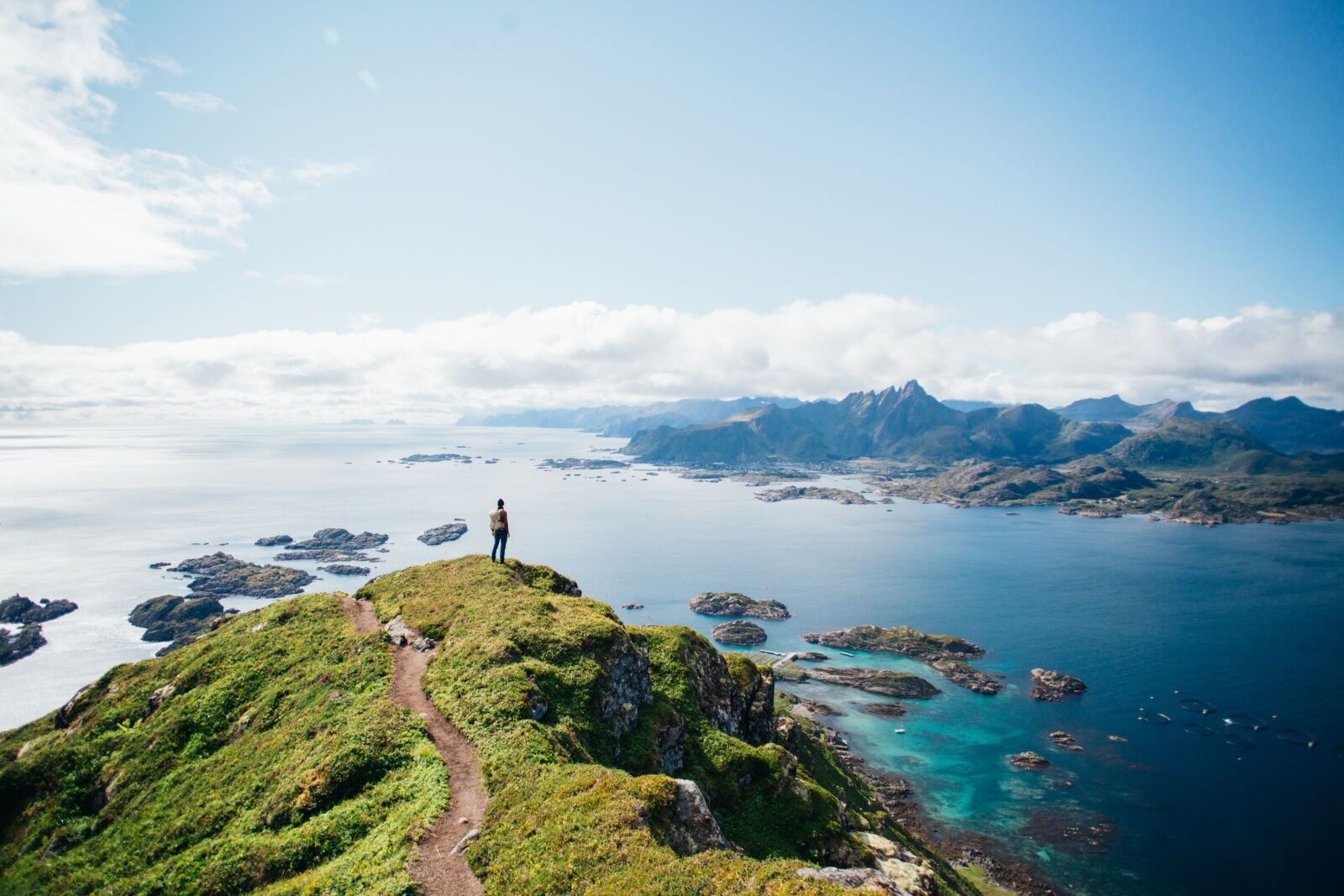 sober travel - hiker in lofoten islands, norway