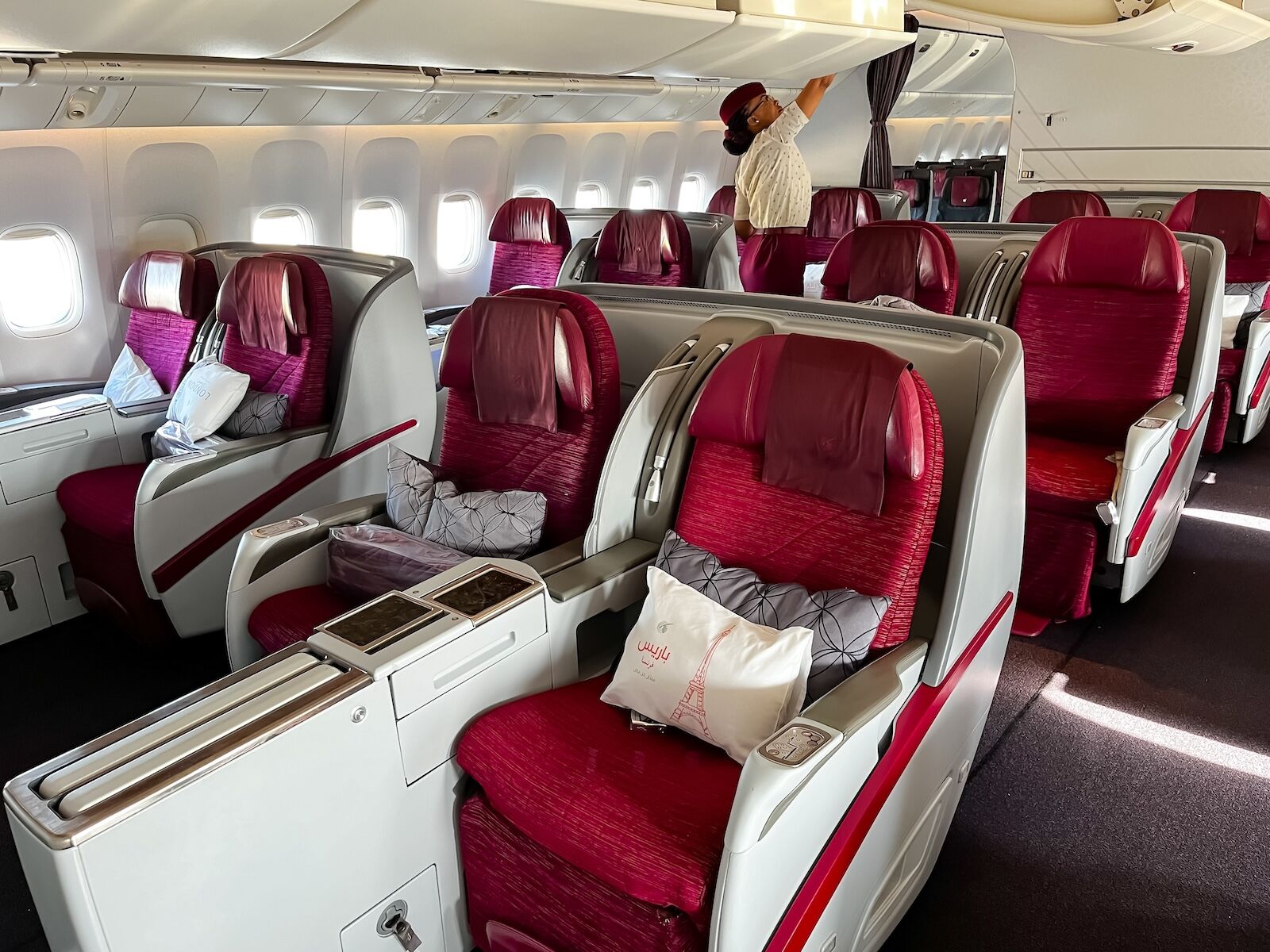 interior of Qatar Airways plane