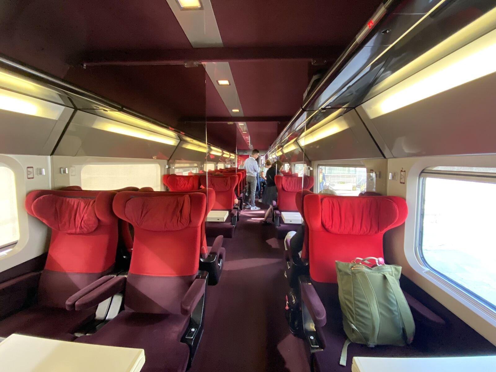 Inside the Eurostar (formerly Thalys) in first class.