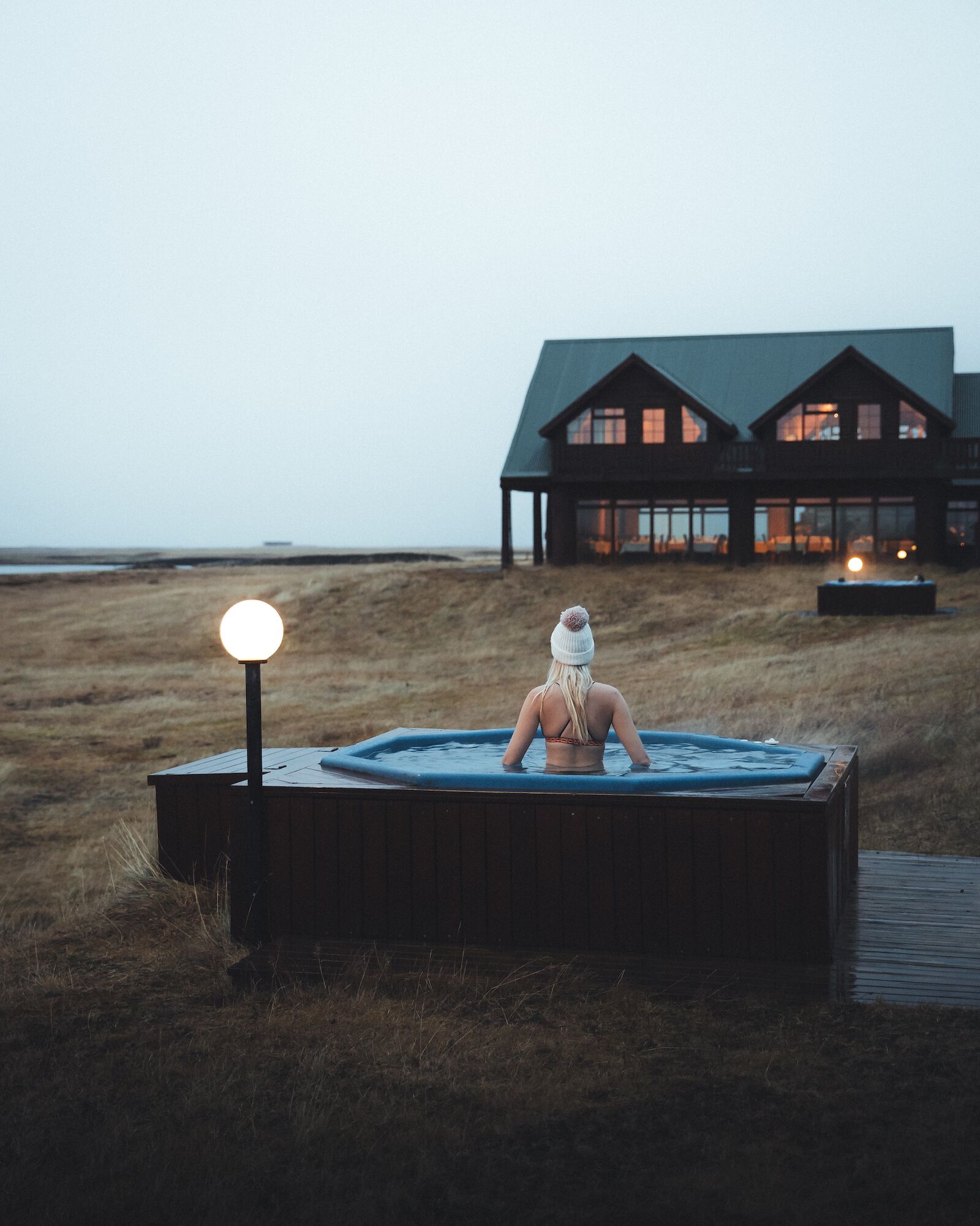 northern lights hotel in iceland - hotel ranga guest in hottub 