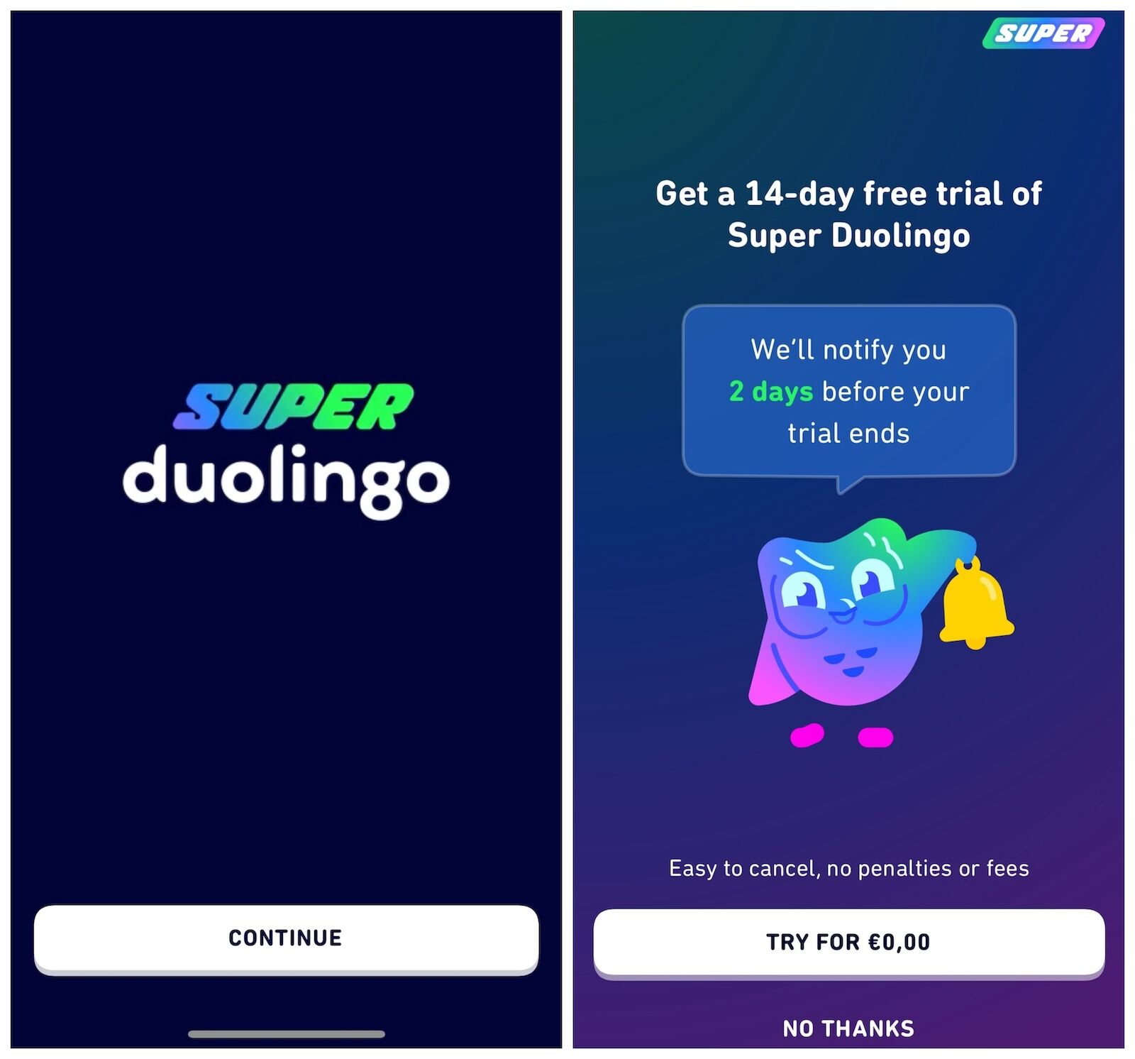 advertisement for Super Duolingo on the Duolingo app.