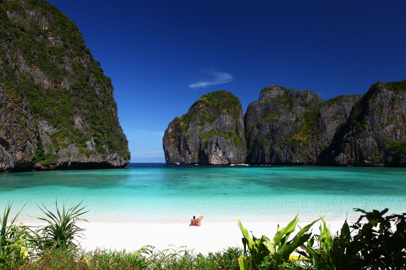 Maya Bay is a part of the famous islands in Krabi Province, Thailand. It was filmed a Hollywood movie The Beach .