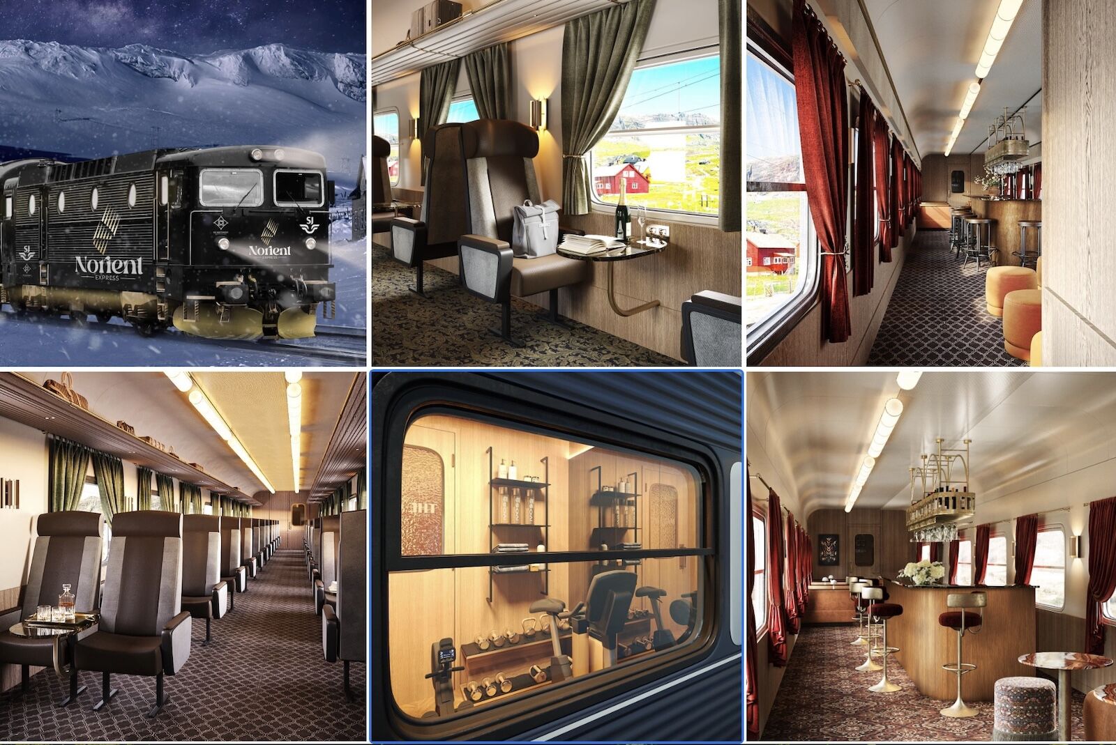 Renderings of the Norient Express, Norway's upcoming luxury train