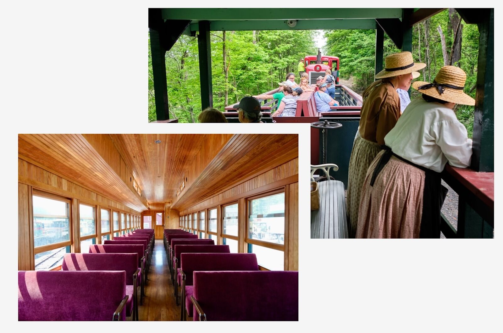 The enclosed cars and the open-air cars on the East Broad Top railroad.