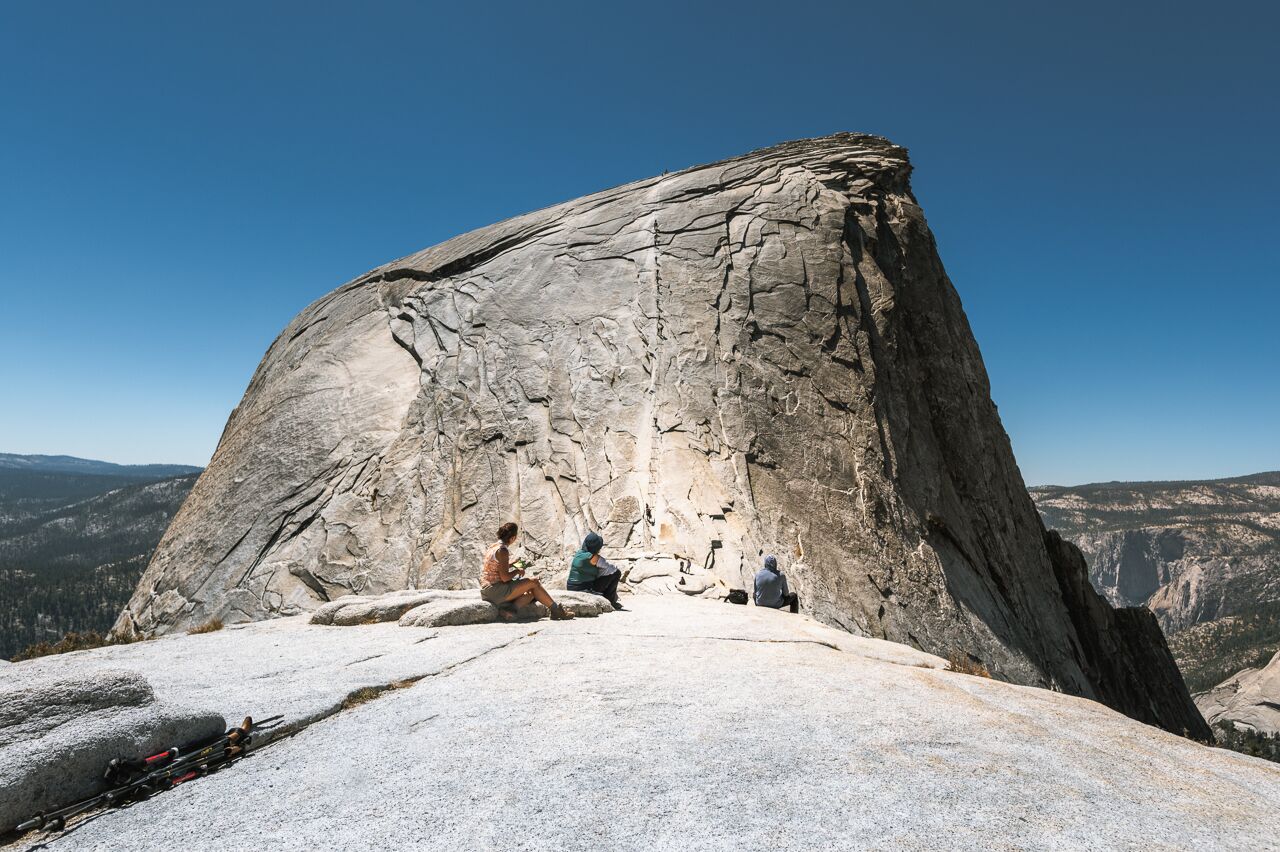 resting before final push to climb half dome in yosemite national park