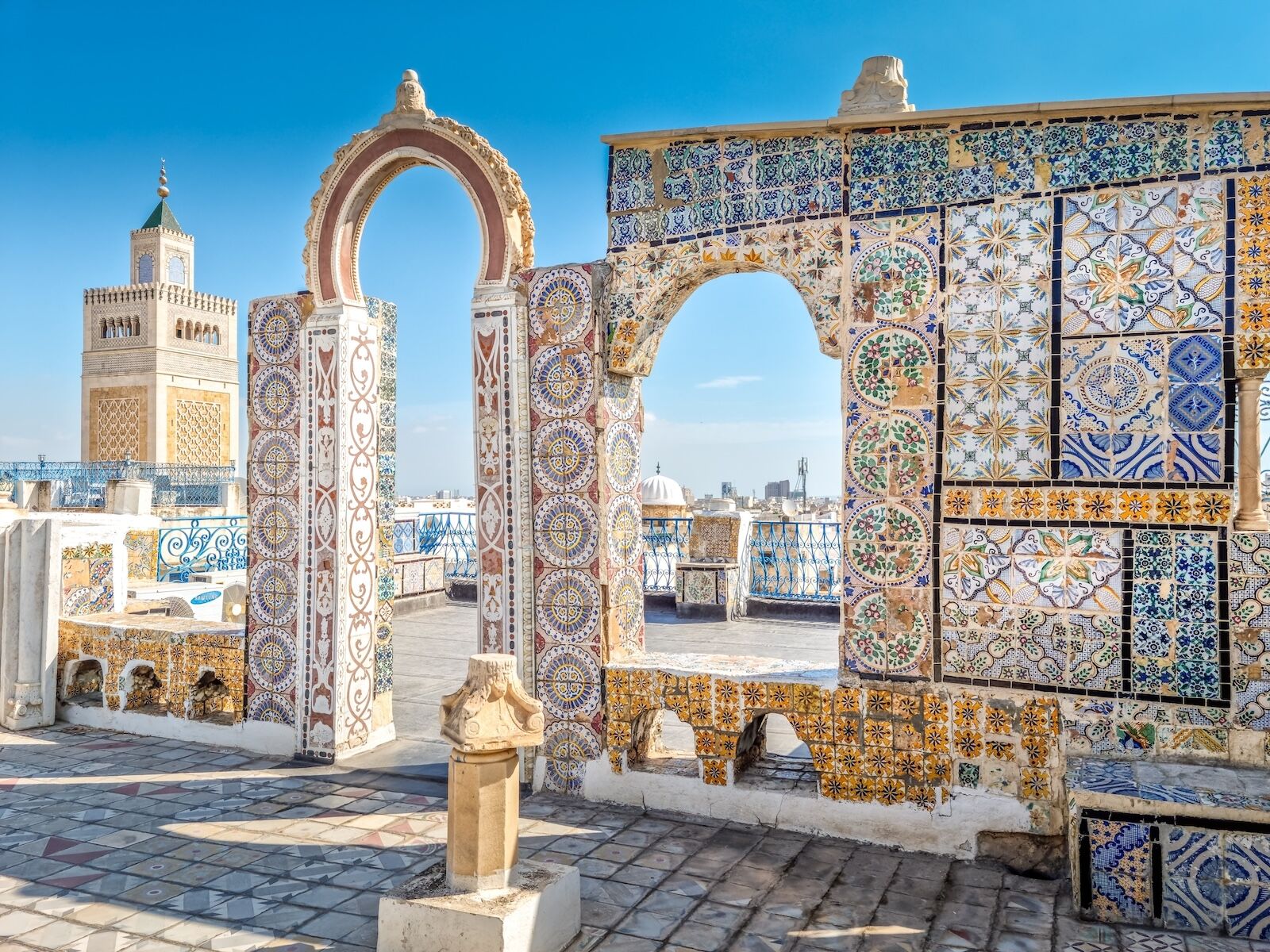 The Zitouna Mosque in Tunis, Tunisia, one the sunniest place on the Mediterranean Sea