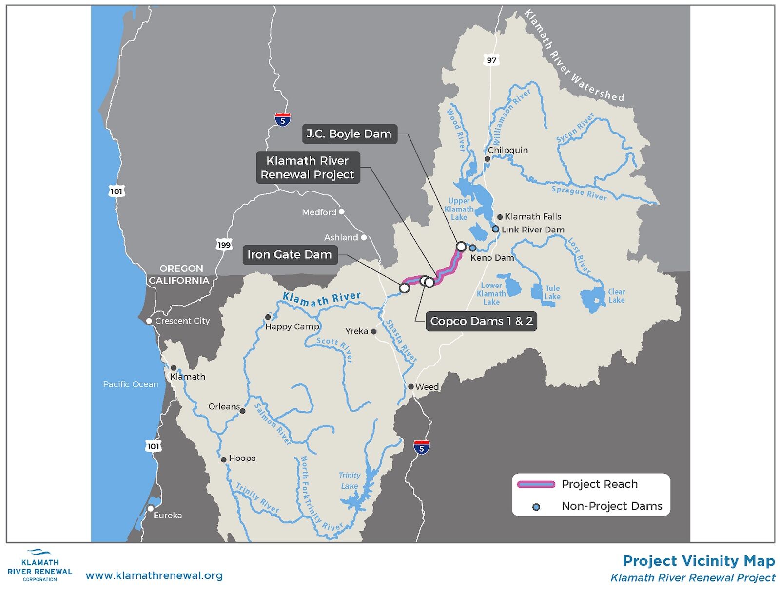 map of dams on Klamath River