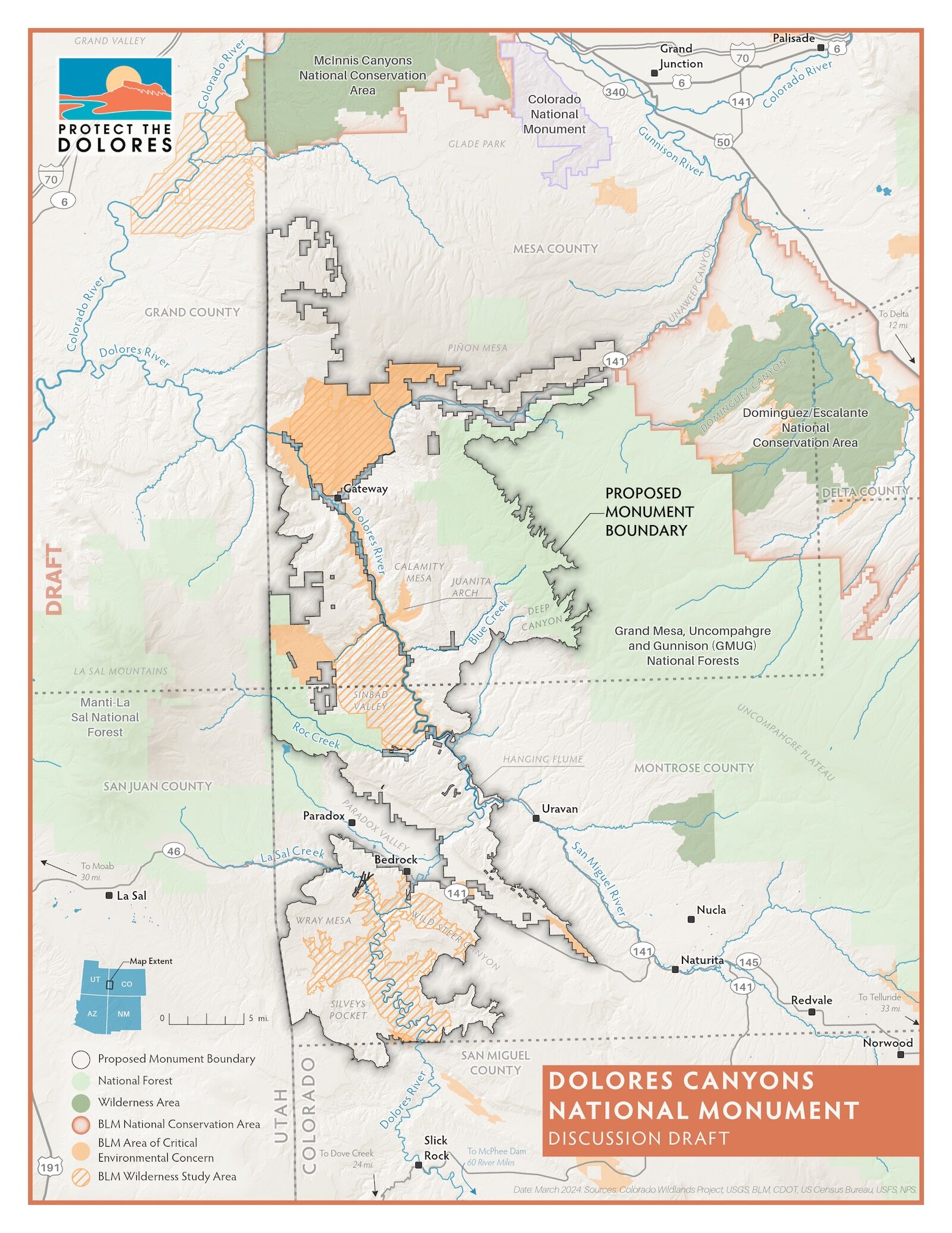 map of proposed dolores canyons national monument