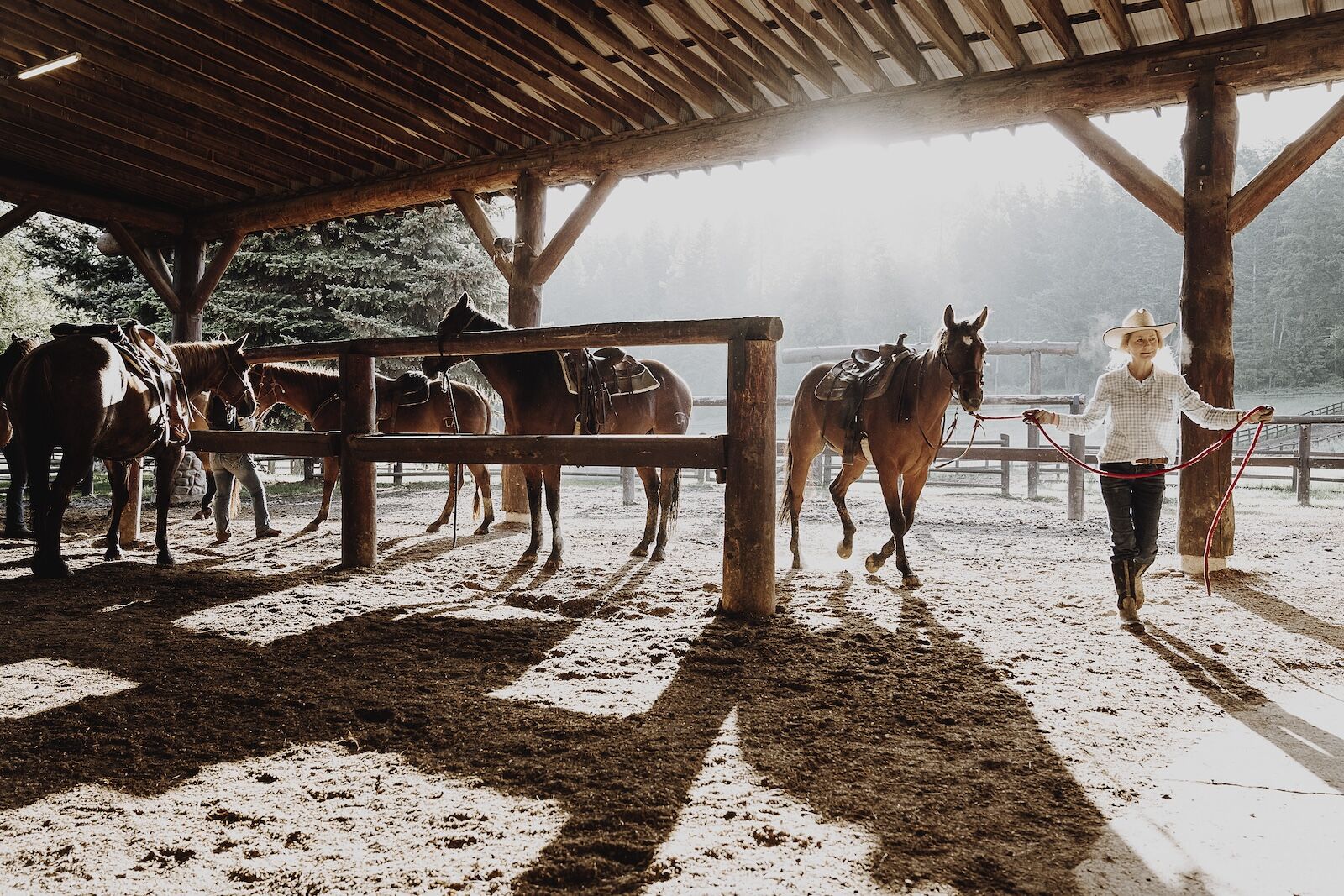 woman at flathead barn