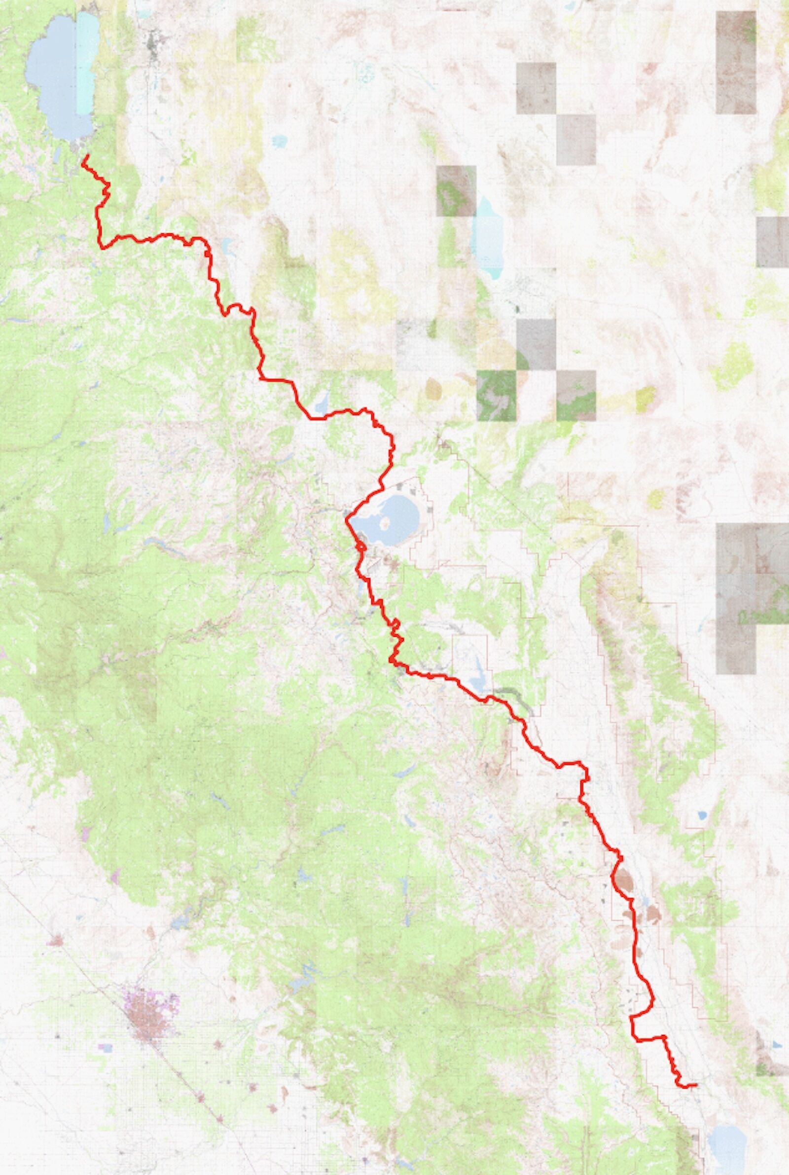 map of bikepacking route from lake tahoe to mammoth lakes