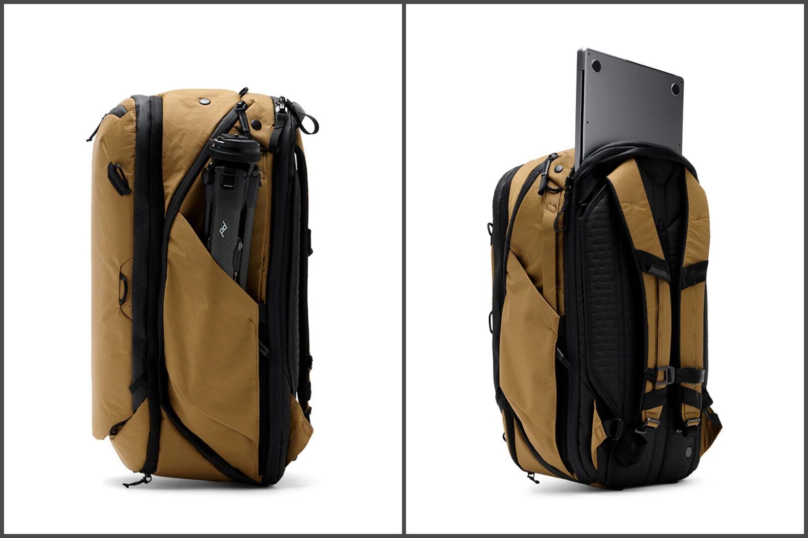 Peak Designs Travel Backpack laptop pocket and side view