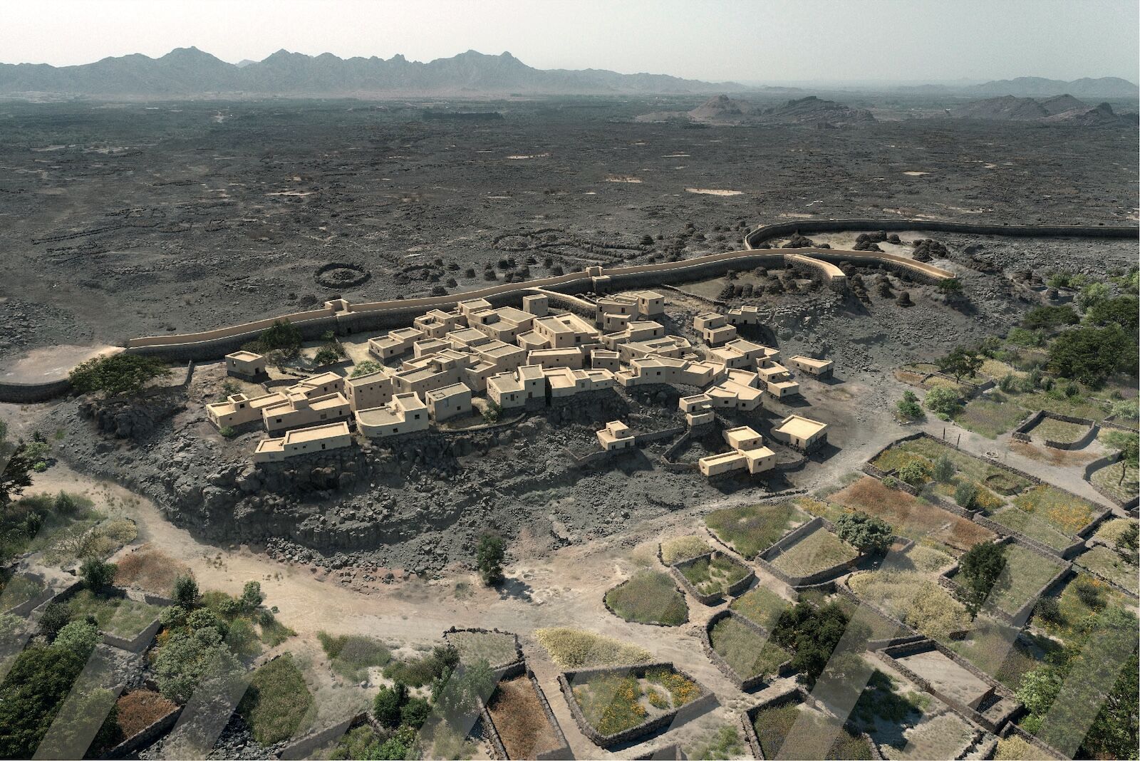 A reconstruction of the recently discovered al-Natah archeological site in Saudi Arabia