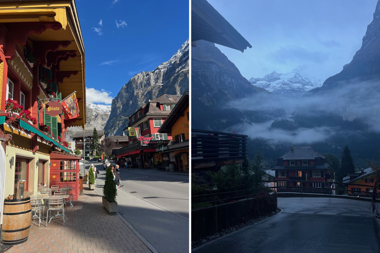 town of grindelwald, switzerland in day and night