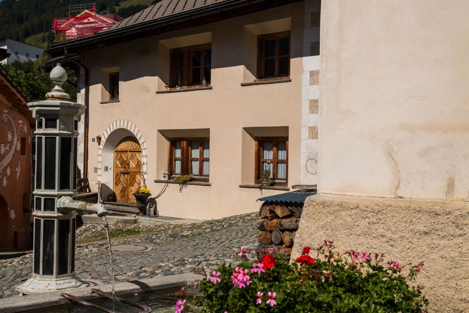 A fountain in scuol, switzerland