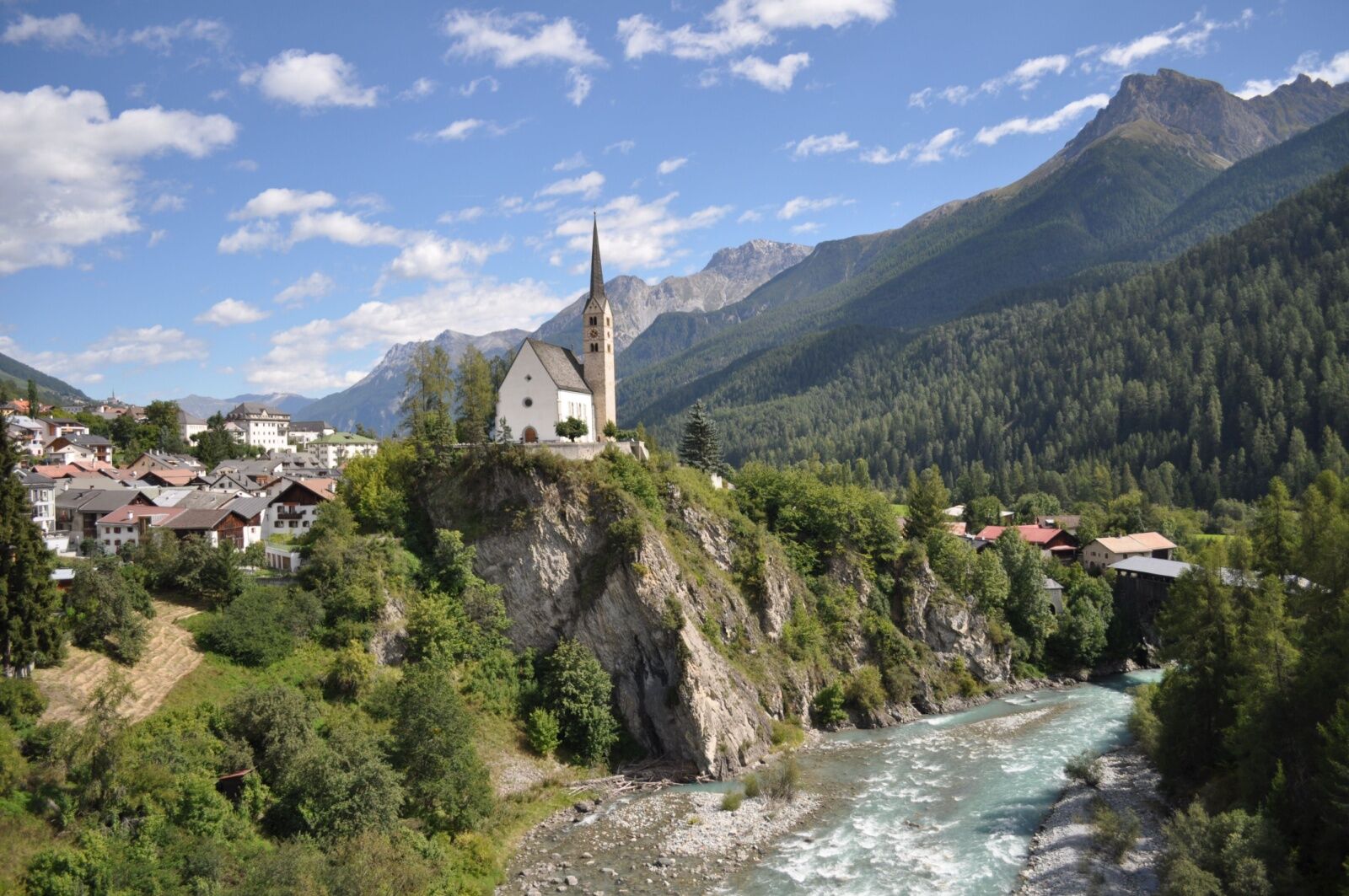 scuol, switzerland spring view