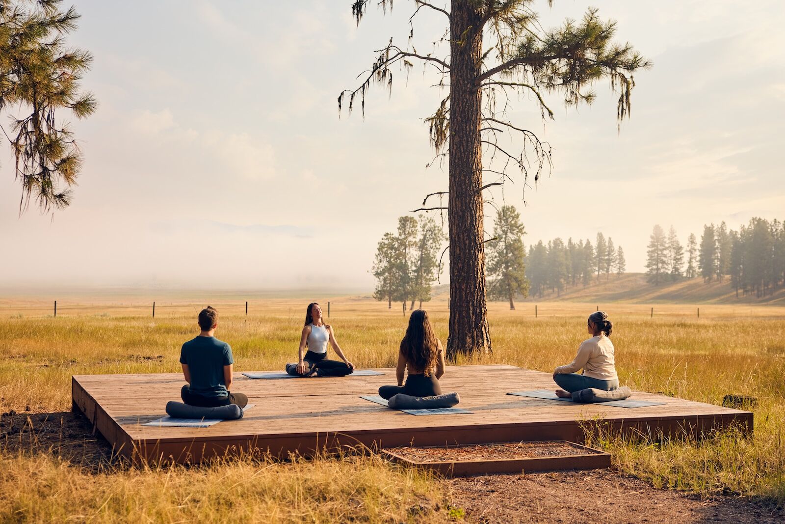 yoga class outside at paws up montana