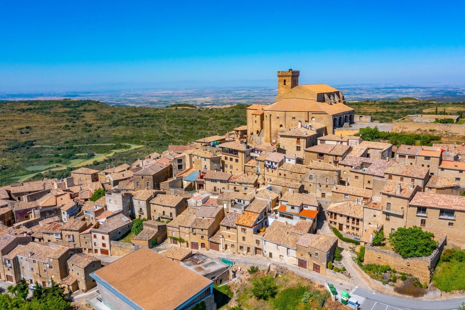 Panorama view of Spanish hilltop village Ujue.