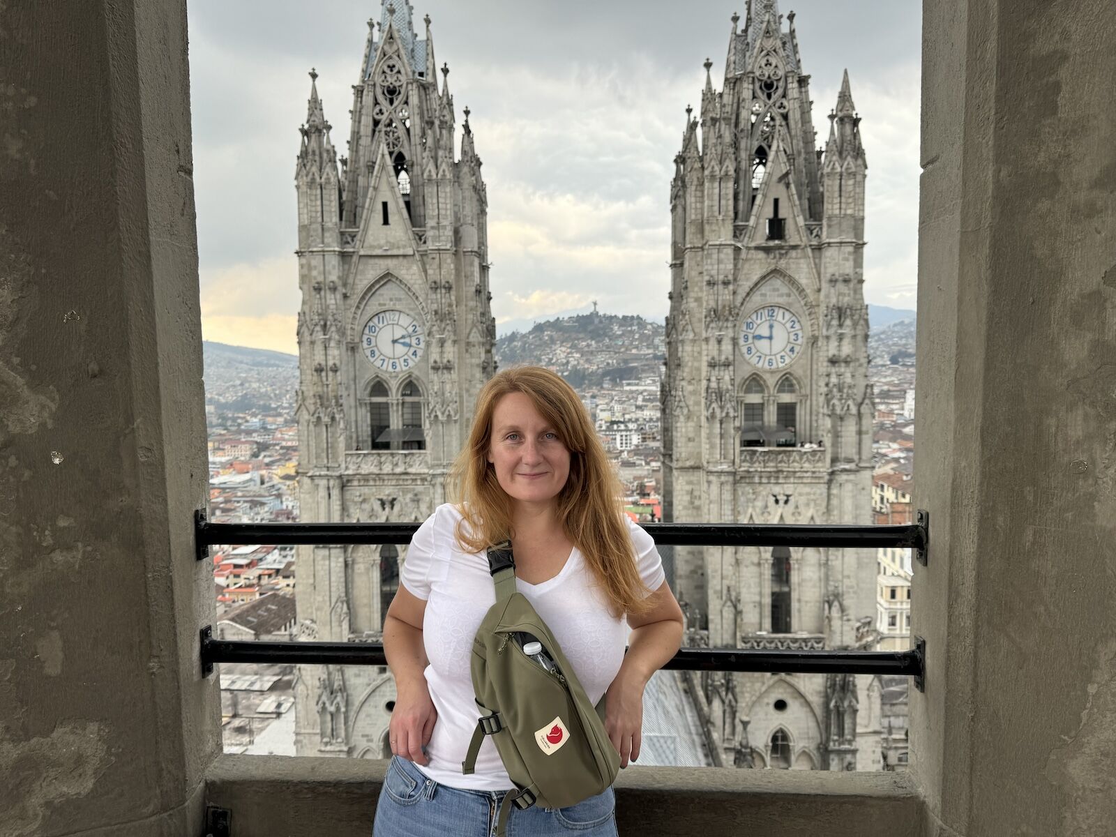 woman wearing fjallraven ulvo hip pack in Quito, Ecuador