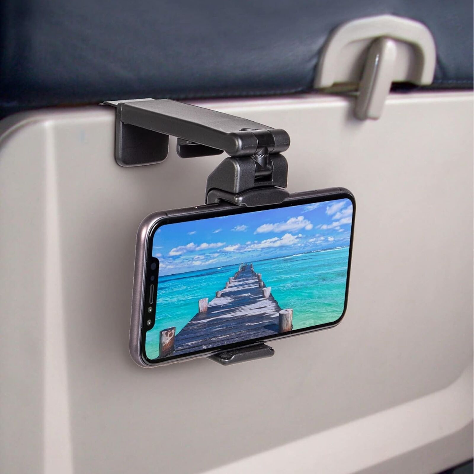 perilogics airplane phone holder in use