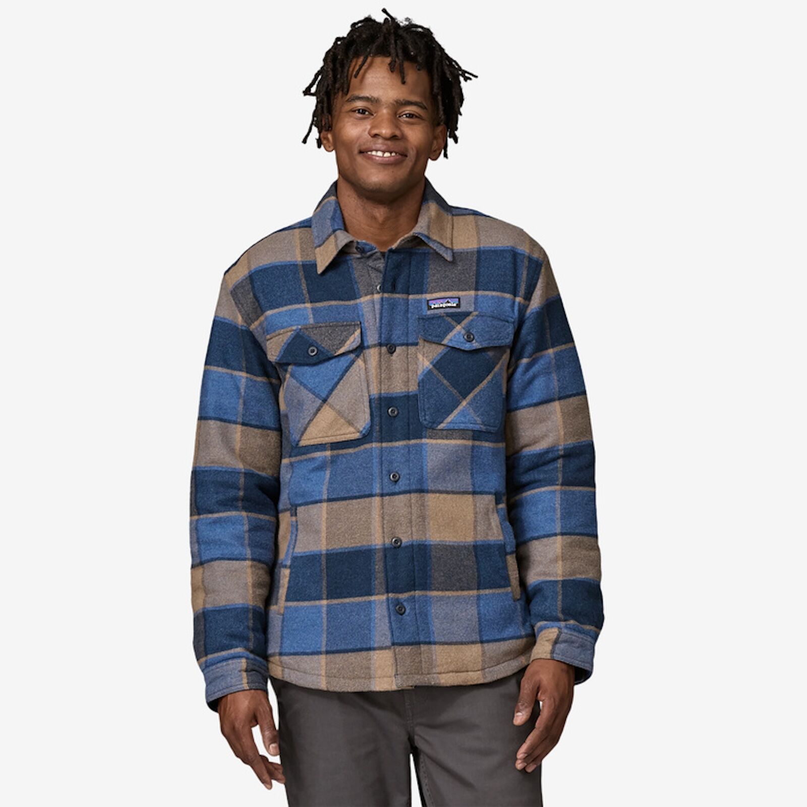 man in patagonia fjord flannel