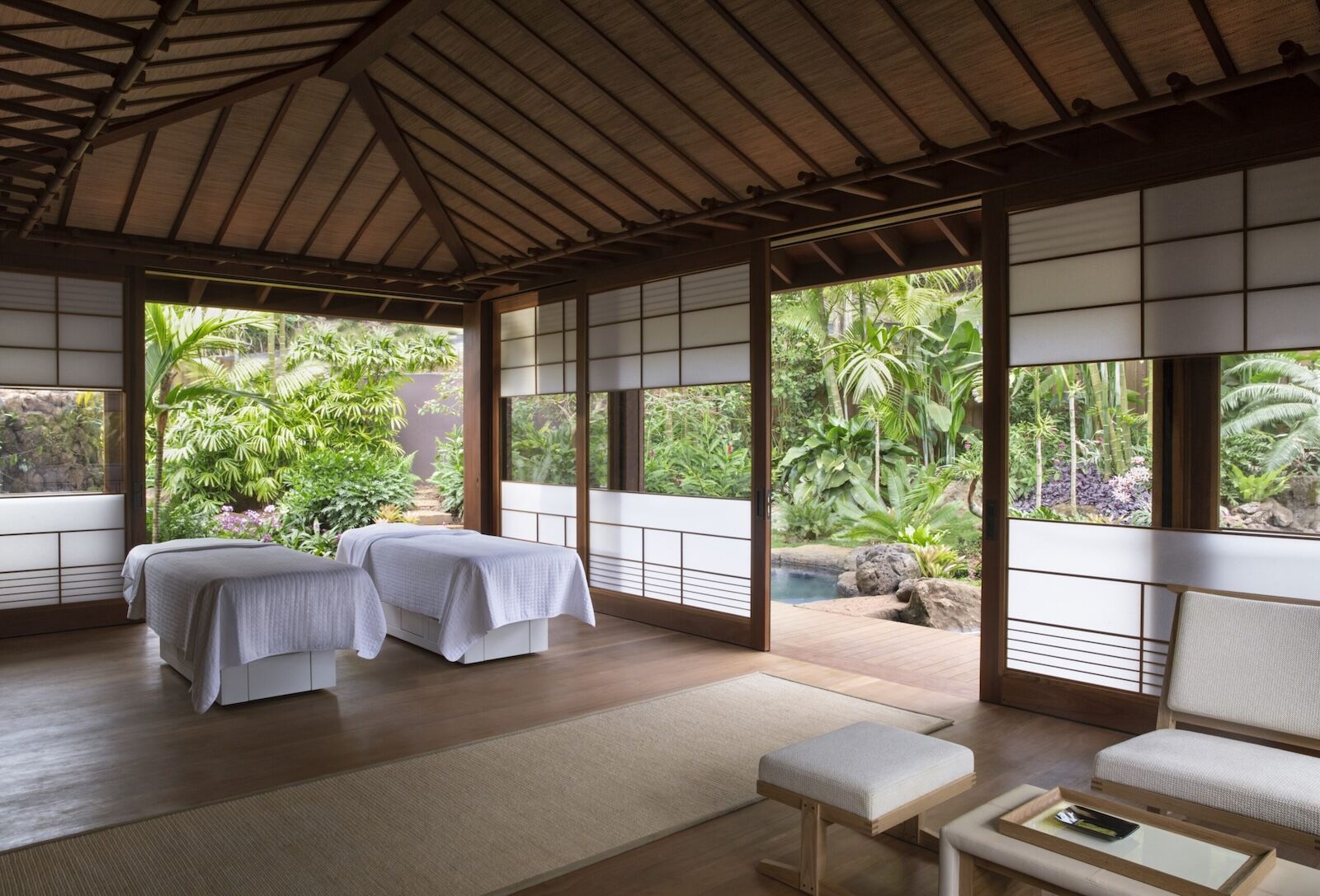 massage tables in spa at sensei lanai