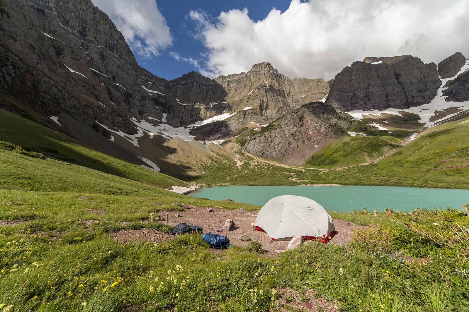 camping at cracker lake in glacier nps