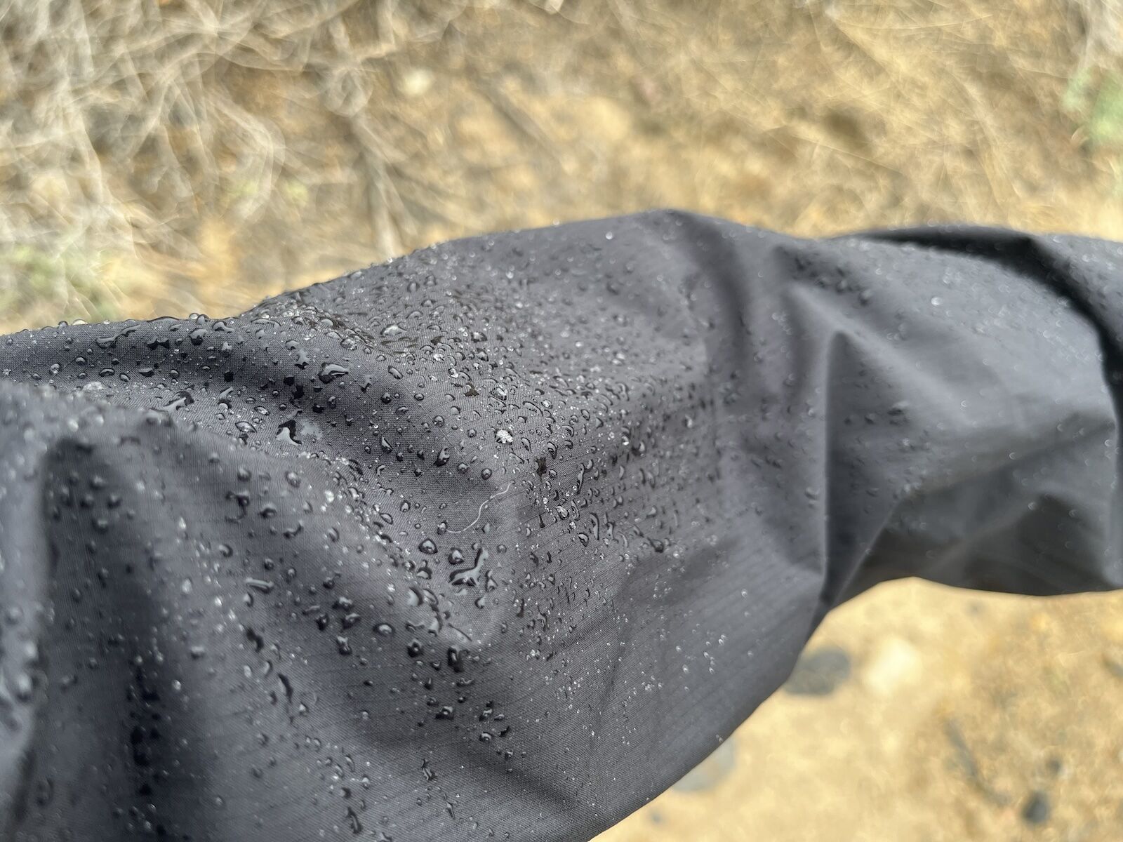 rain drops on arm of helly hansen verglas shell