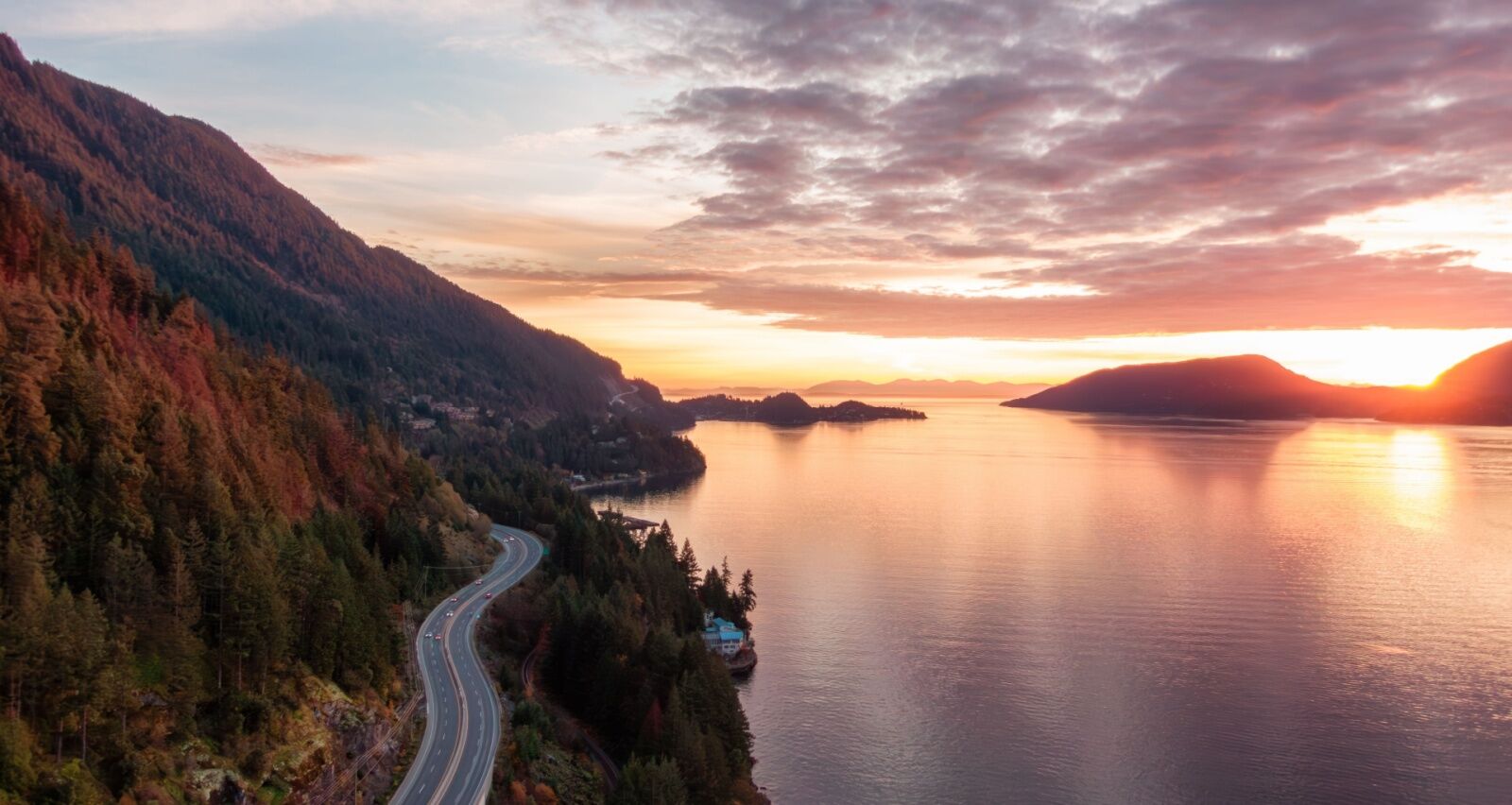 sea to sky highway at sunset