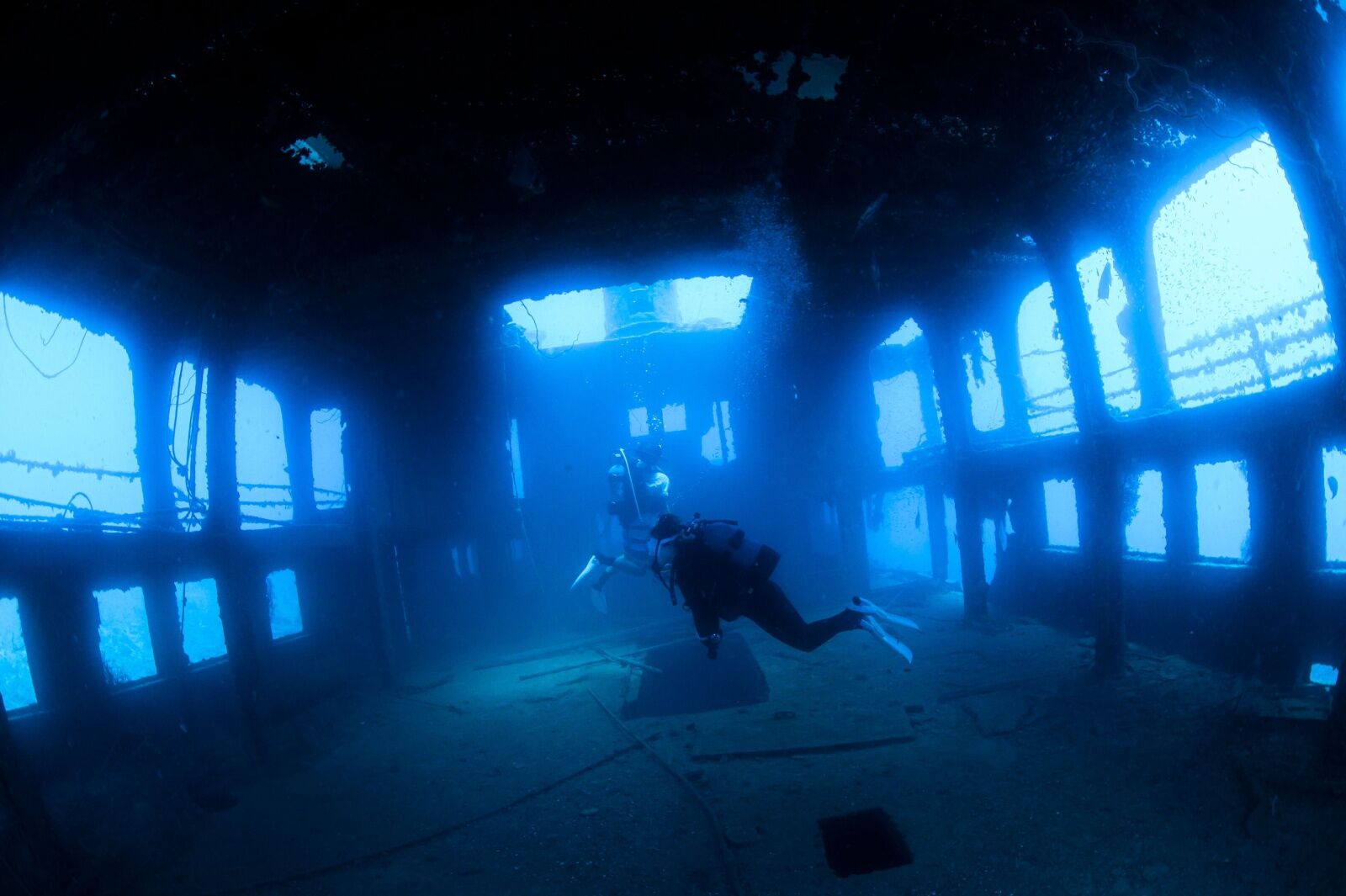 wreck diver in a ship