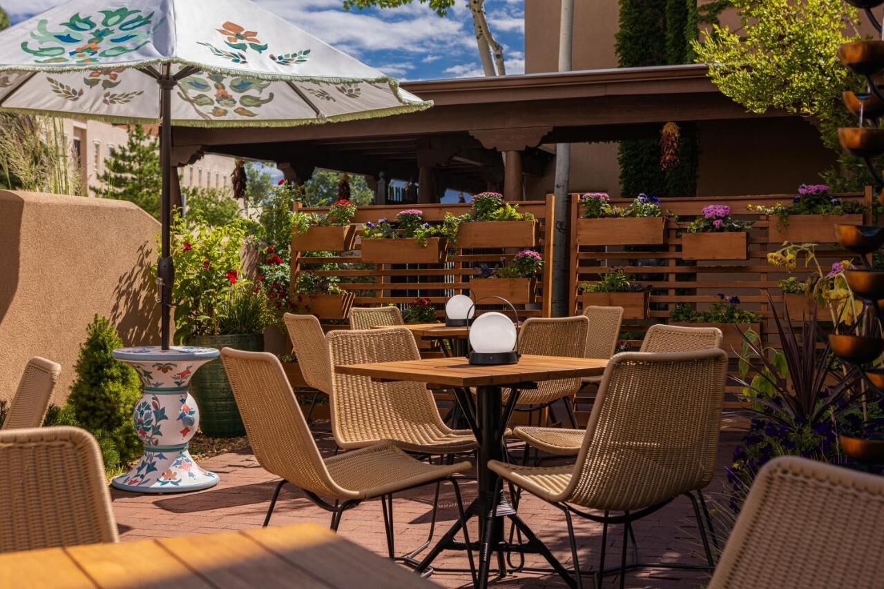 patio at pinon court by la fonda in santa fe, new mexico