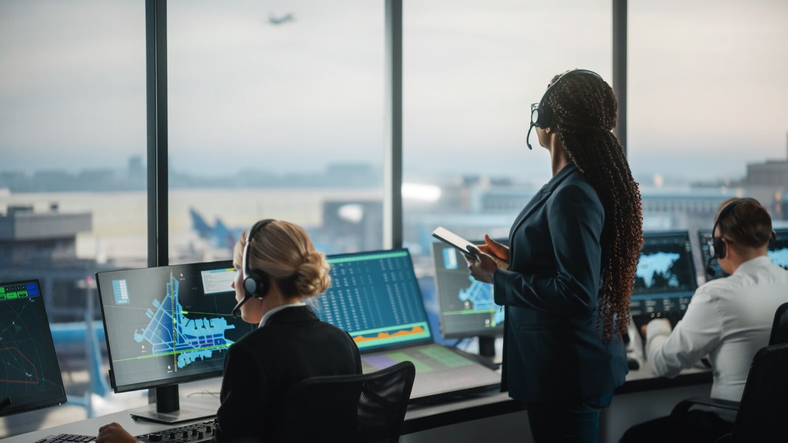 air traffic controllers in airport
