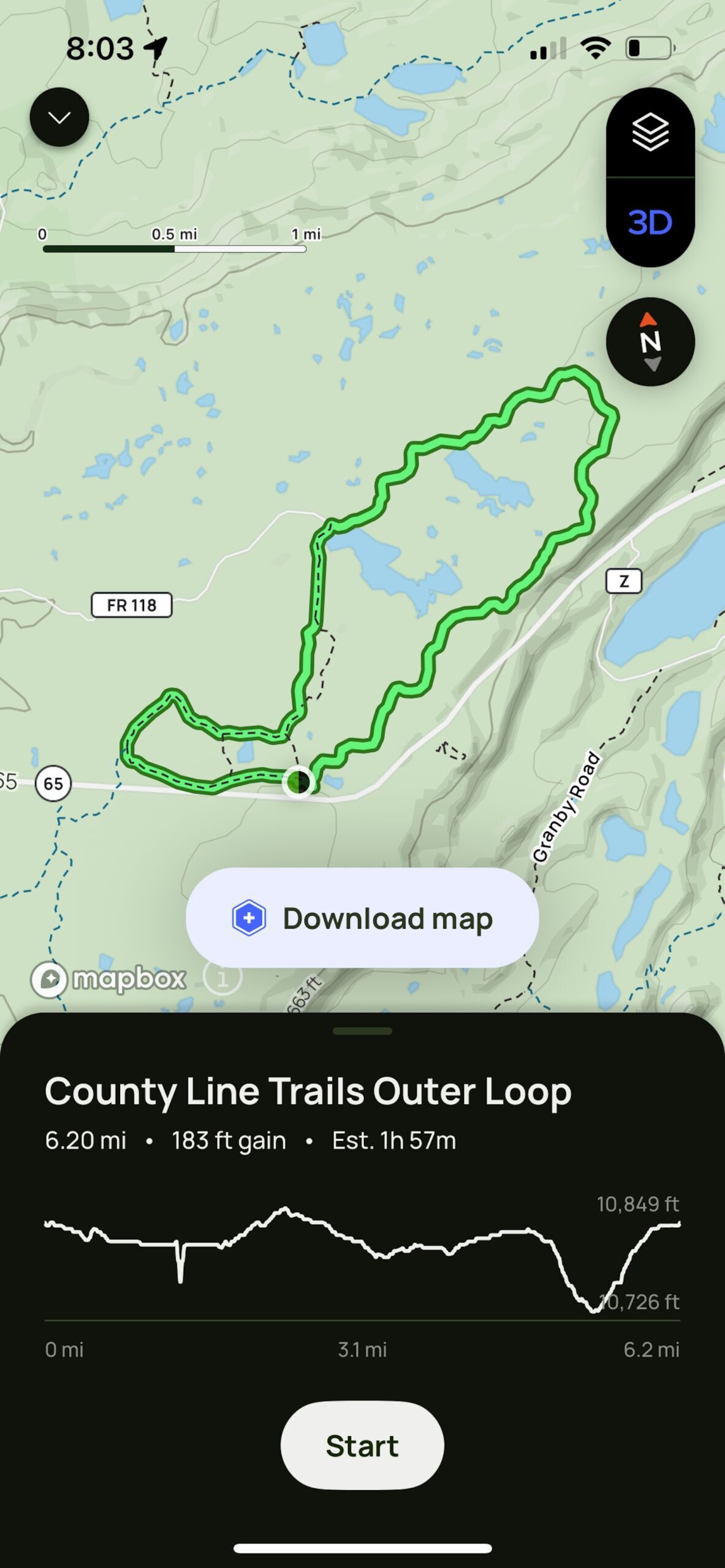 alltrails in-app trail view