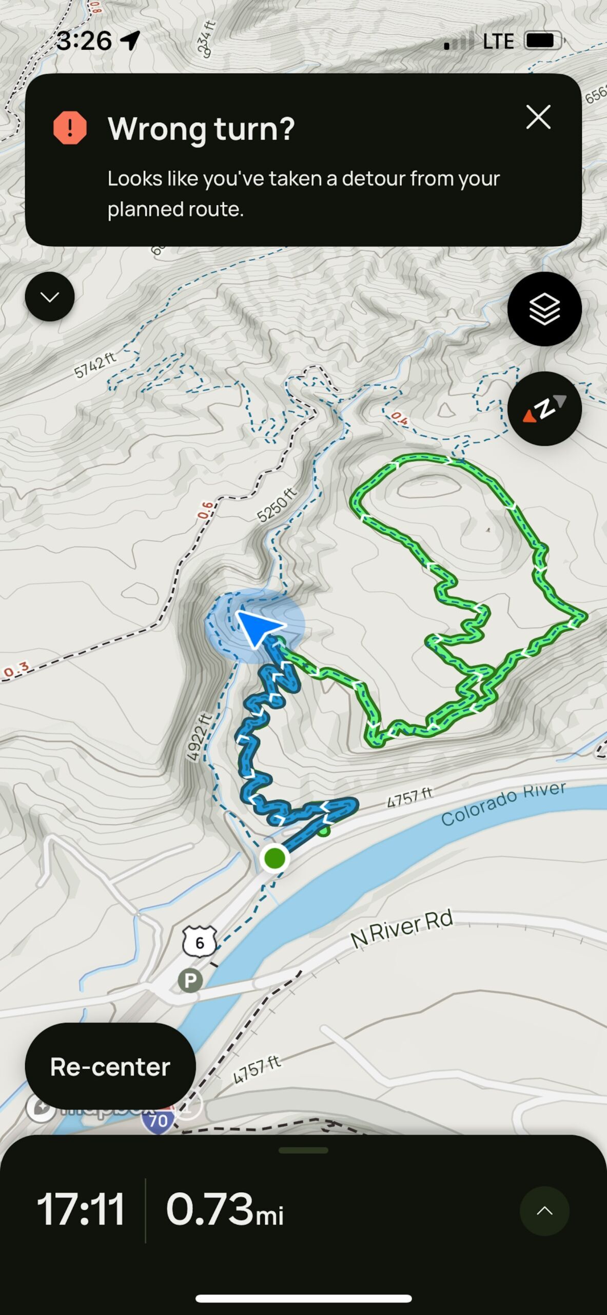 alltrails in-app view