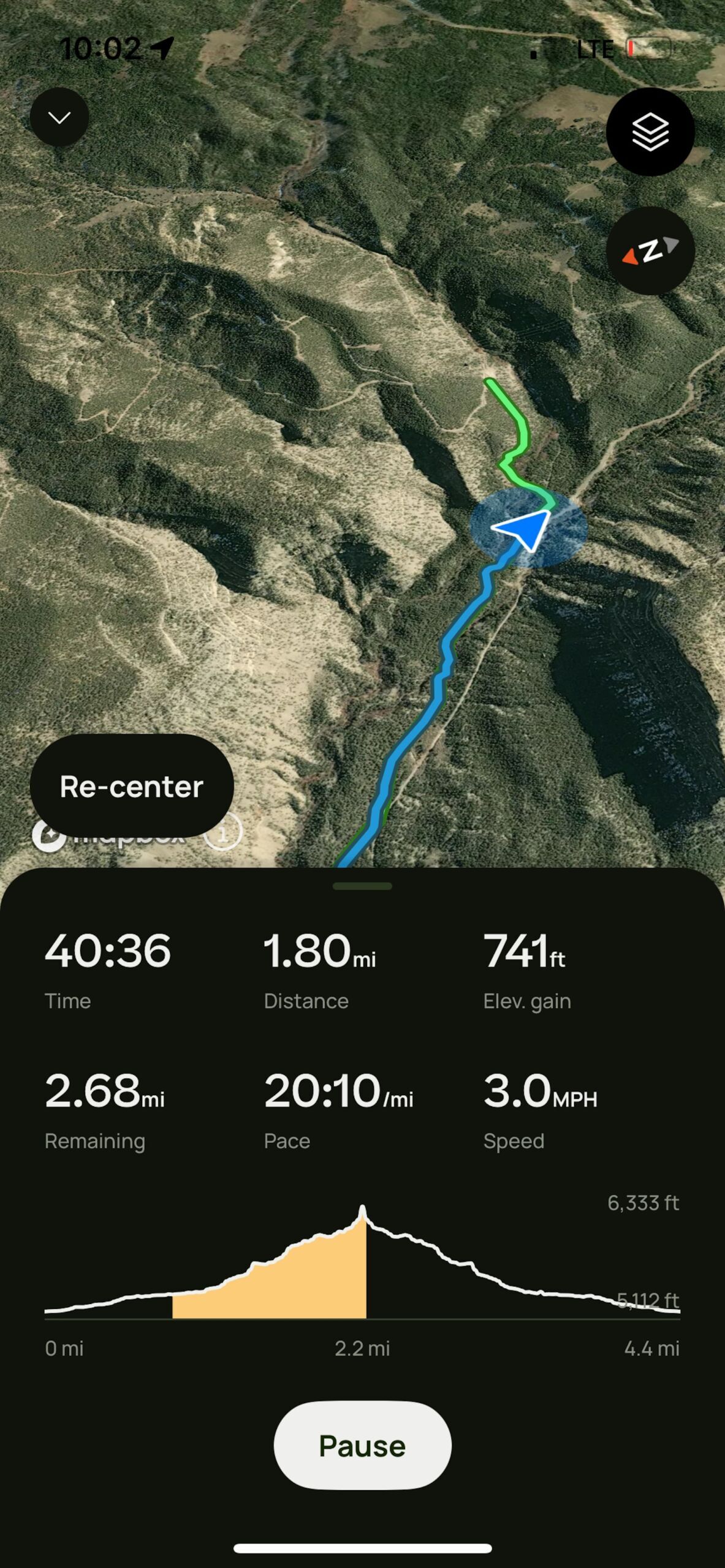alltrails in-app view