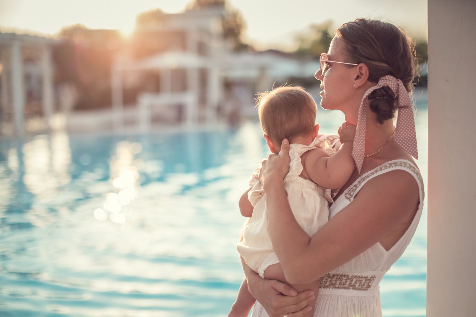 influencer at luxury resort with baby