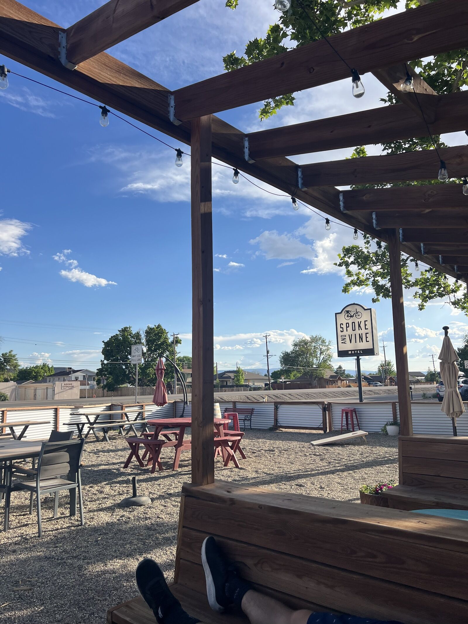 patio at spoke and vine motel