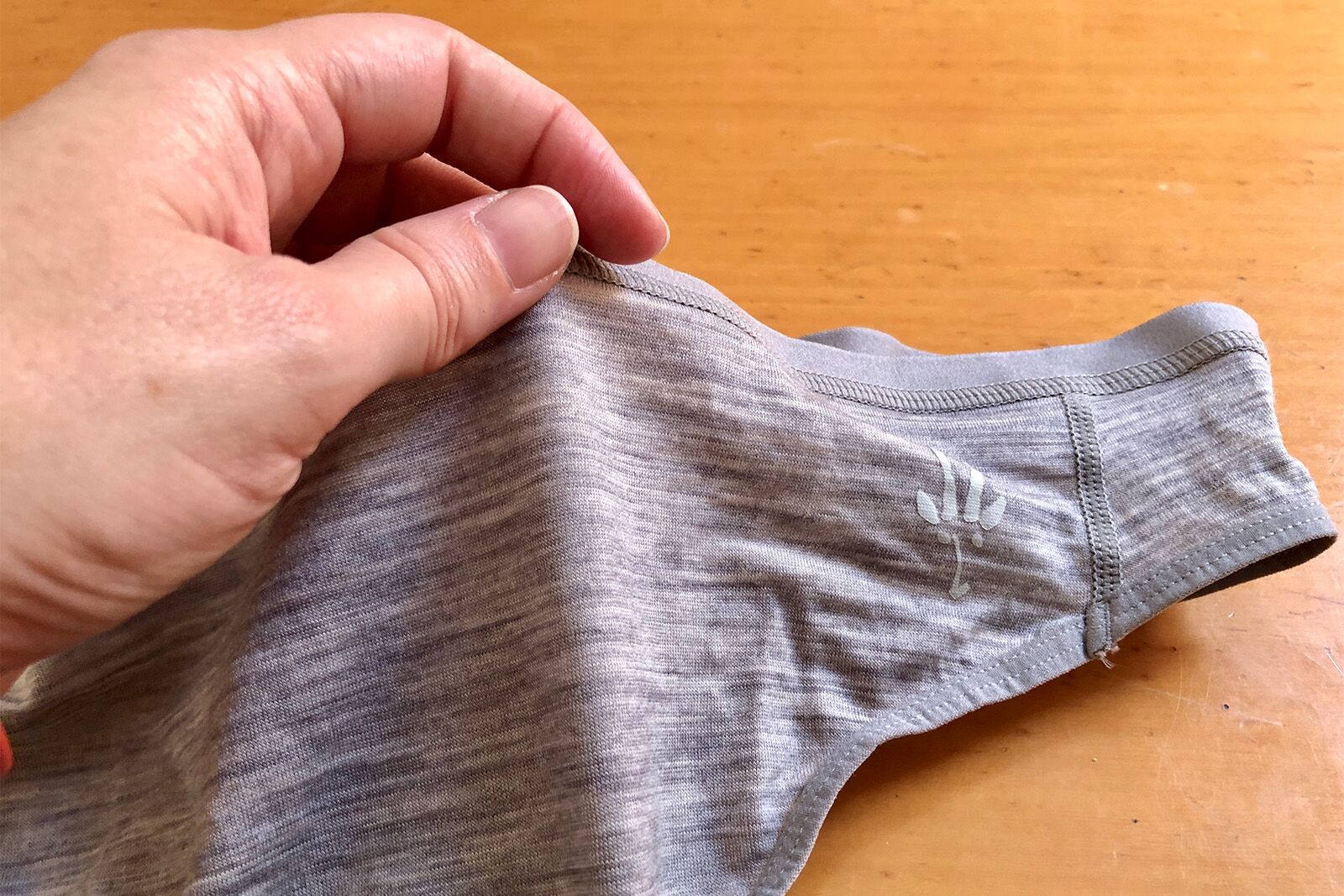 hand holding ibex merino wool underwear