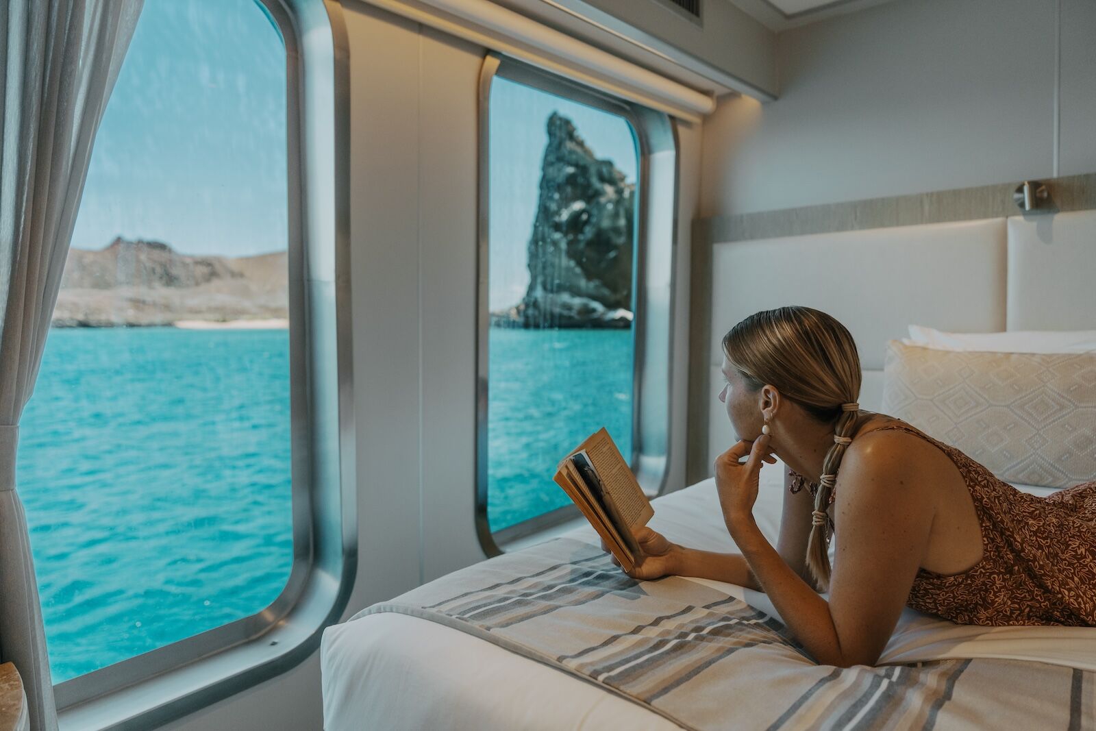 wellness cruises - woman on galapagos shop