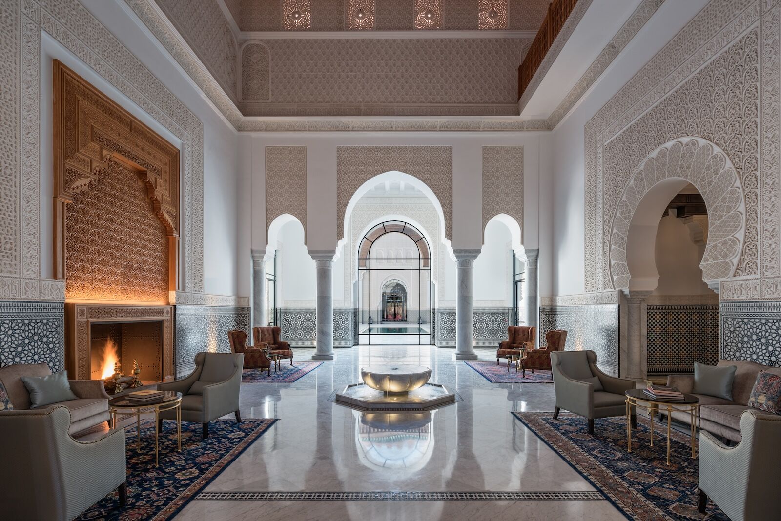 moroccan hospitality - lobby of oberoi marrakech