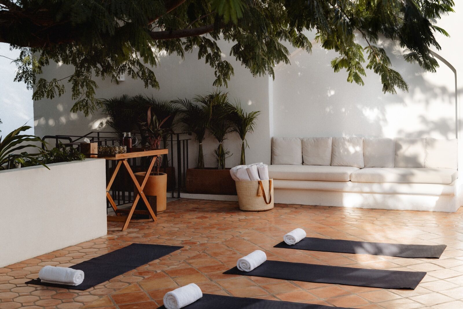 wellness studio with yoga mats at tropicana los cabos